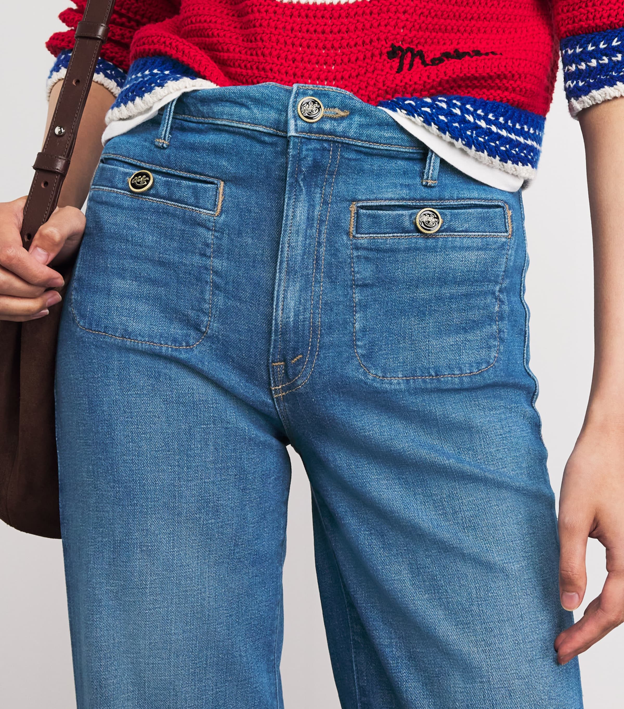 MOTHER Womens The Hustler Stashed Roller Sneak Jeans Wkm Whisk Me Aw Image 3