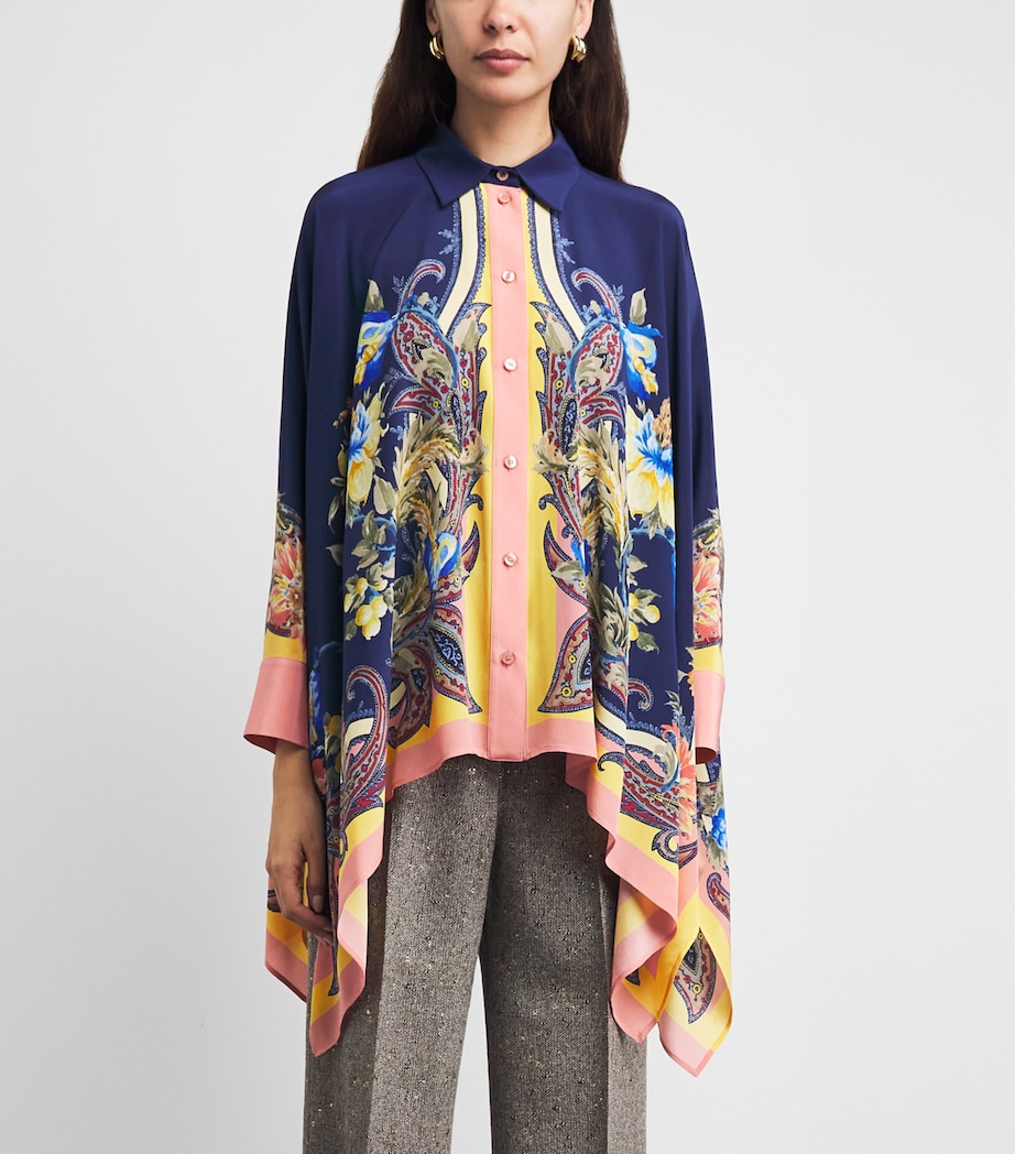 Etro Womens Silk Floral Asymmetric Shirt Print/blue Bs Image 4