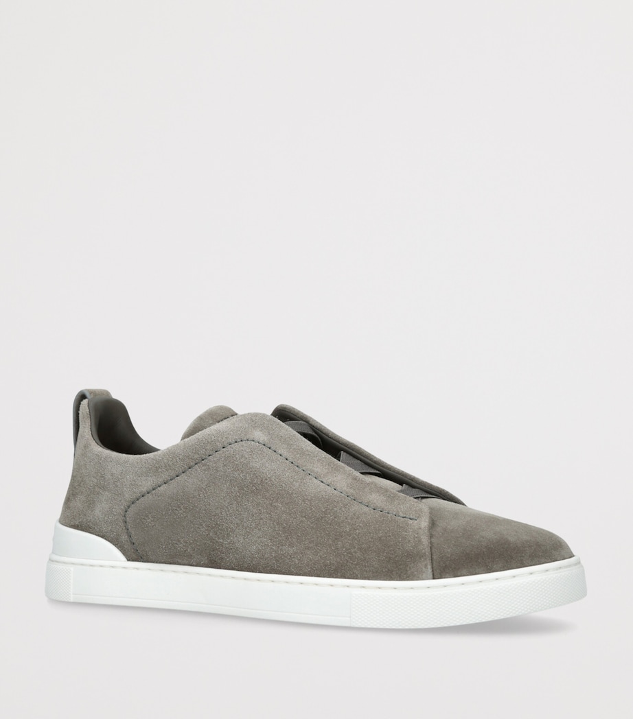 Zegna Suede Triple Stitch Sneakers Gunmetal Image 3