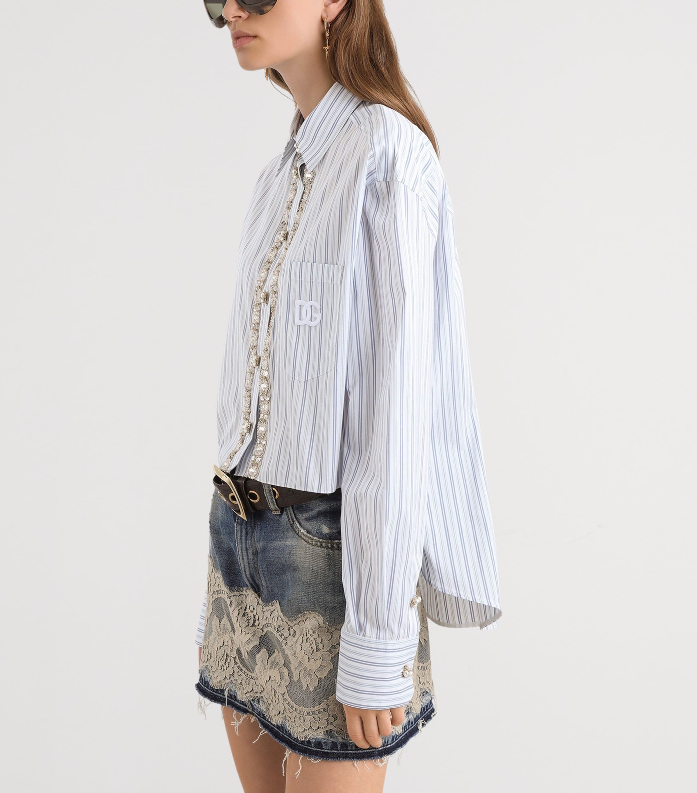 Dolce&Gabbana Womens Stripe Embellished Shirt Stri Image 5