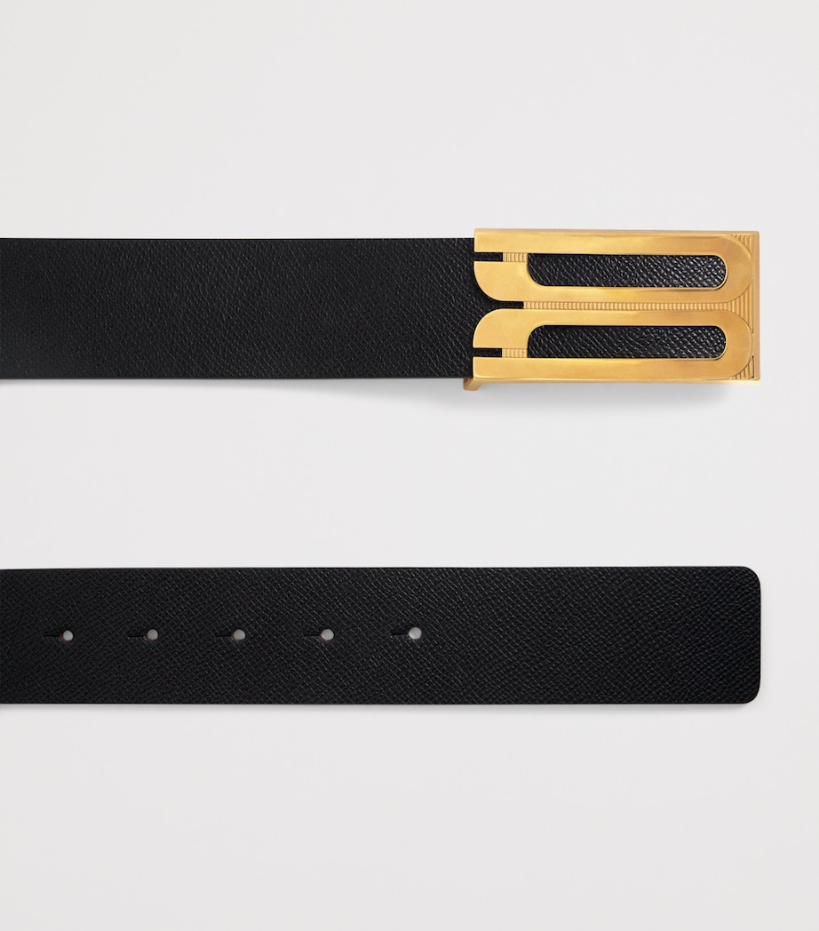 Grained Leather Jumbo B-Buckle Belt 1 BLACK Image 4