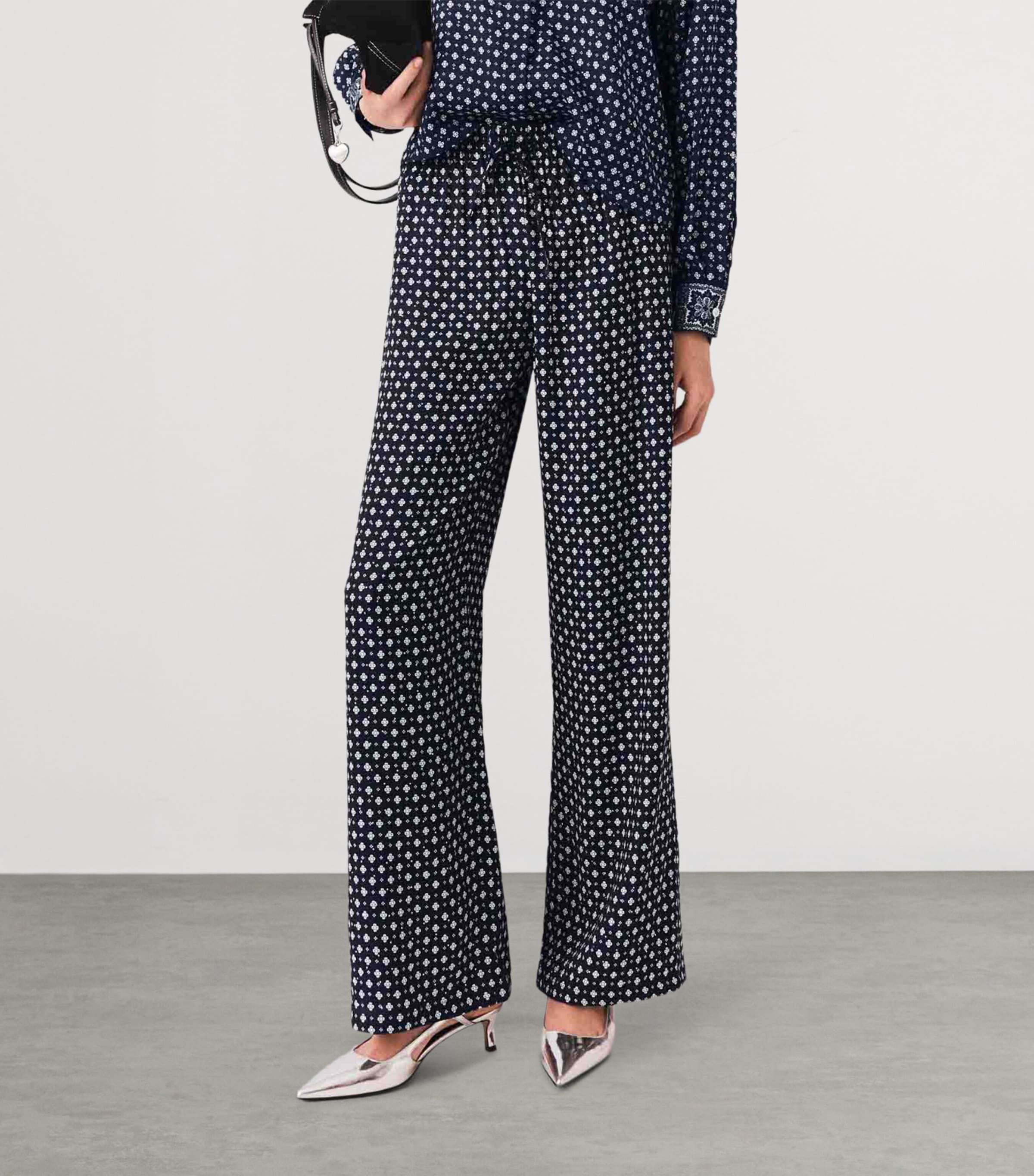 Maje Womens Rhinestone Printed Wide-Leg Trousers Navy Loungewear Image 6