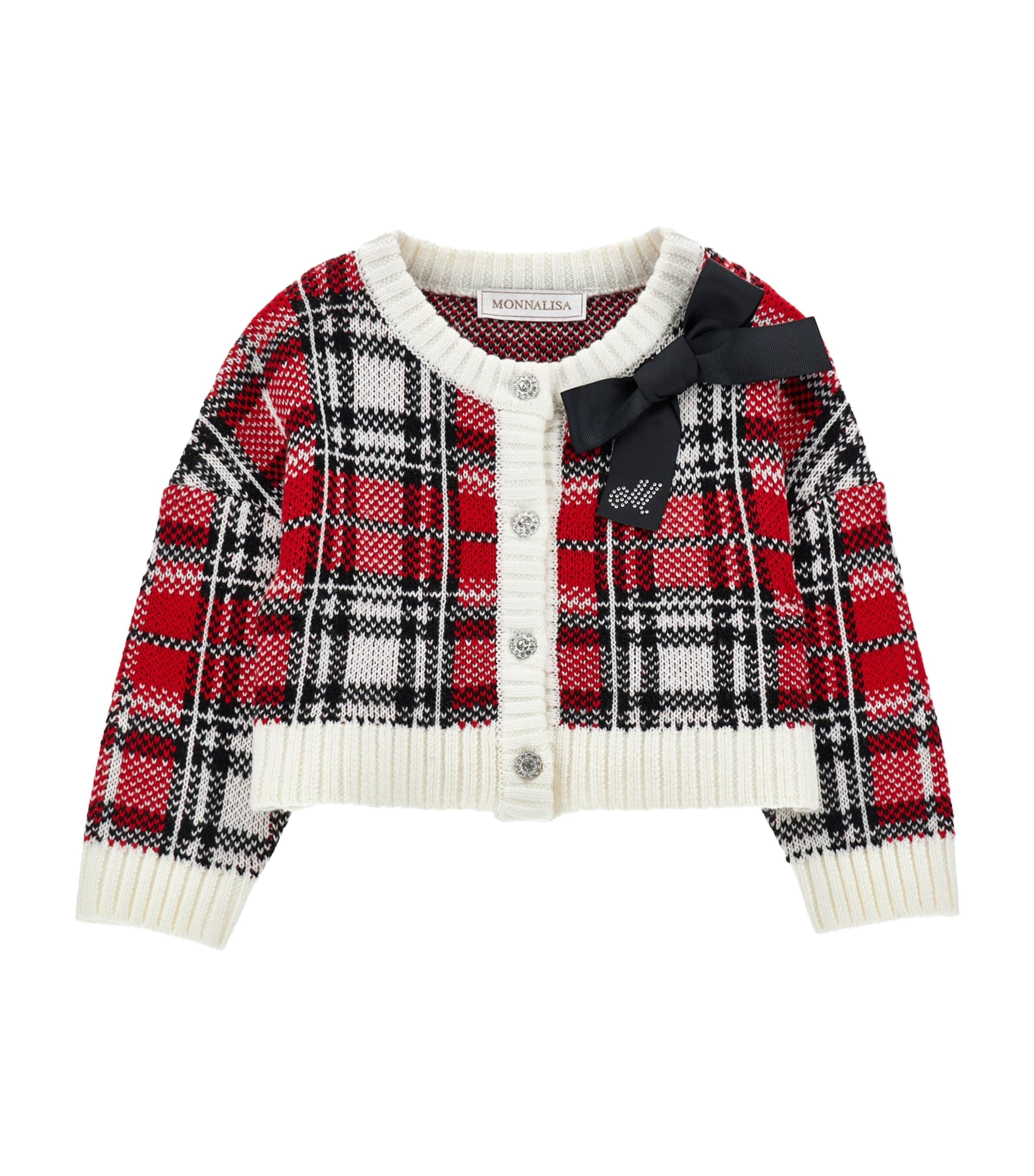 Monnalisa Kids' Tartan Bow-detail Cardigan In Multi