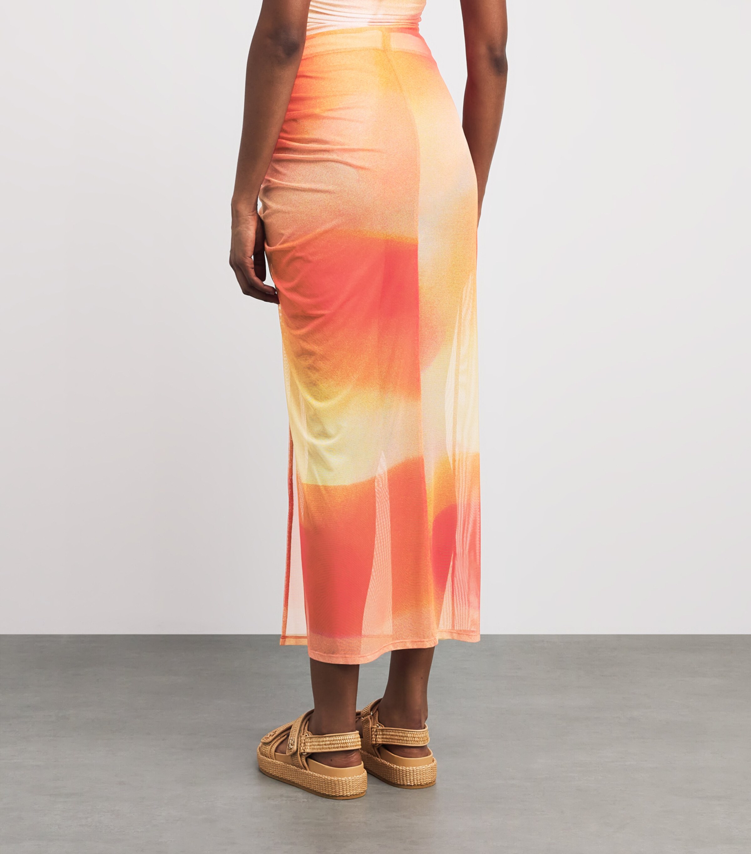 Simkhai Womens Mesh Gathered Kensington Maxi Skirt Golden Hour Sunset Image 5