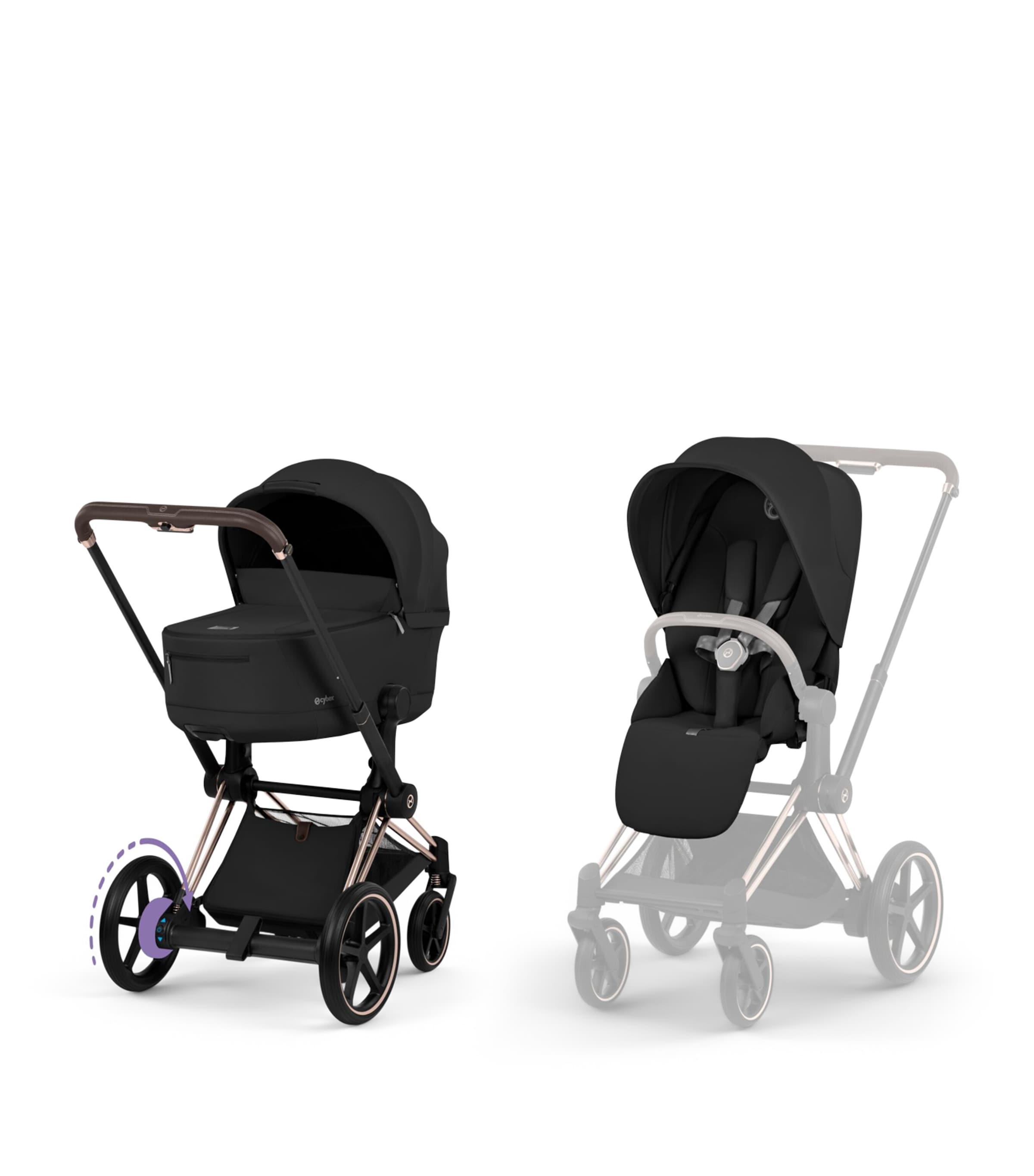 Cybex e-PRIAM Pushchair and Carrycot – Platinum Style Collection Sepia Black Image 1