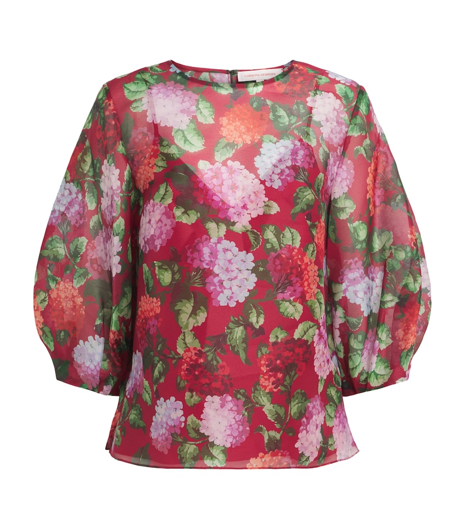 Carolina Herrera Womens Silk Floral Puff-Sleeve Blouse Cranberry/multi Image 1