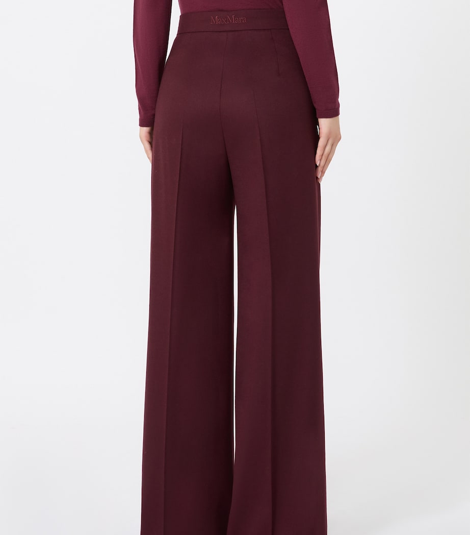 Max Mara Womens Virgin Wool Wide-Leg Trousers Wine Coloured Image 4