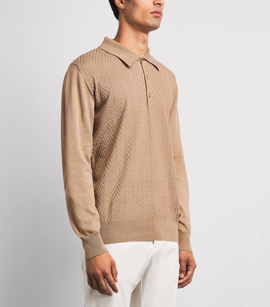 Eton Mens Cotton Chevron-Knit Polo Sweater Beige Image 4