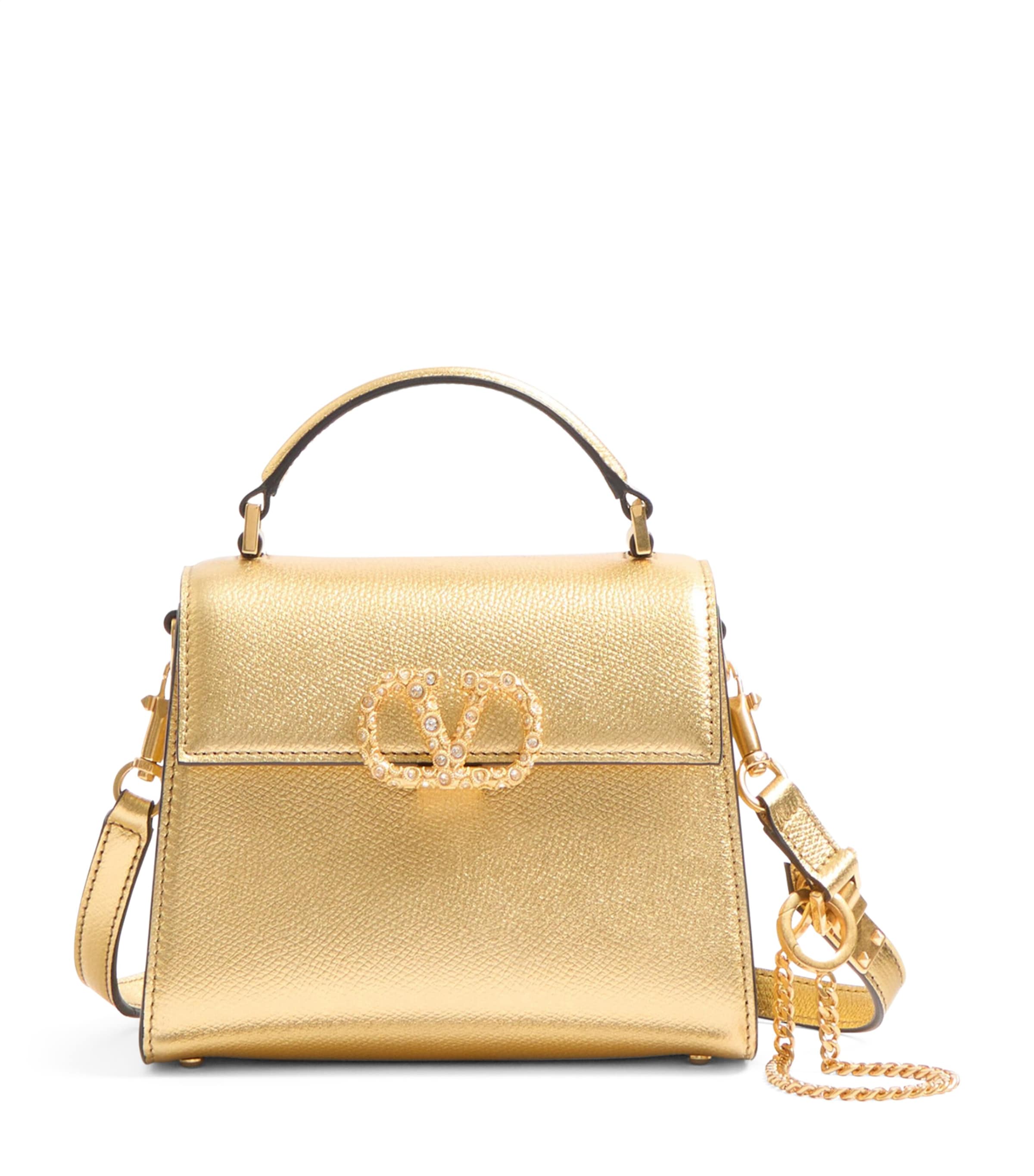 VIP【関税送料無料】希少 GOLDEN  LEATHER TOP HANDLE BAG Valentino Garavani Mini Calf Leather VSLING Top-Handle Bag