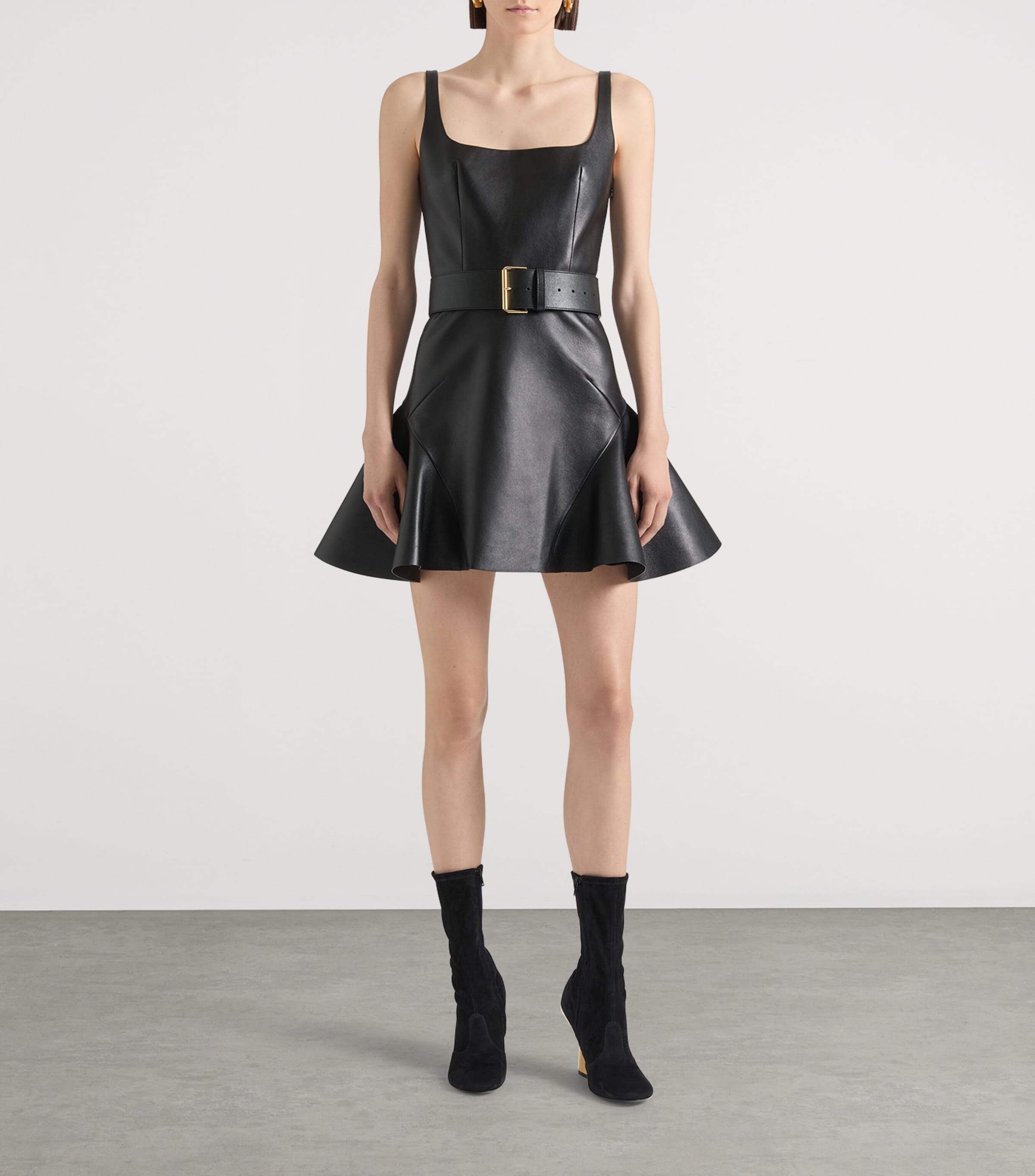 Leather Fluted Mini Dress BLACK Image 2