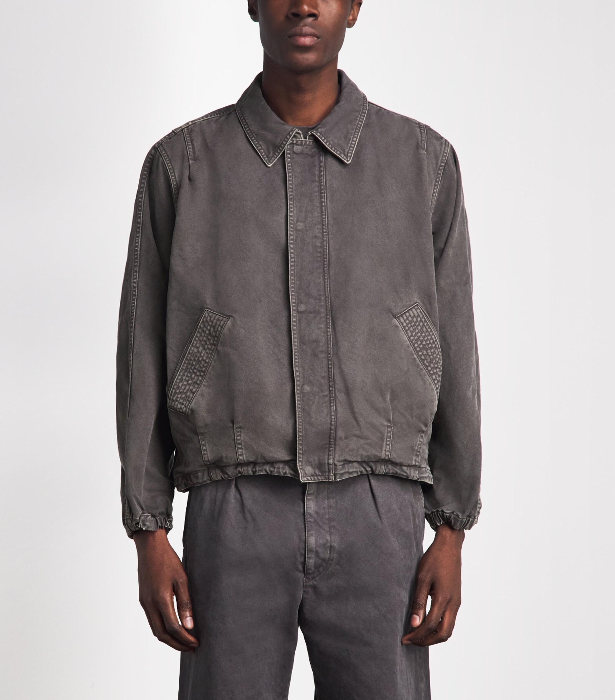 YOKE Mens Garment-Dyed Bomber Jacket Charcol Brown Image 4