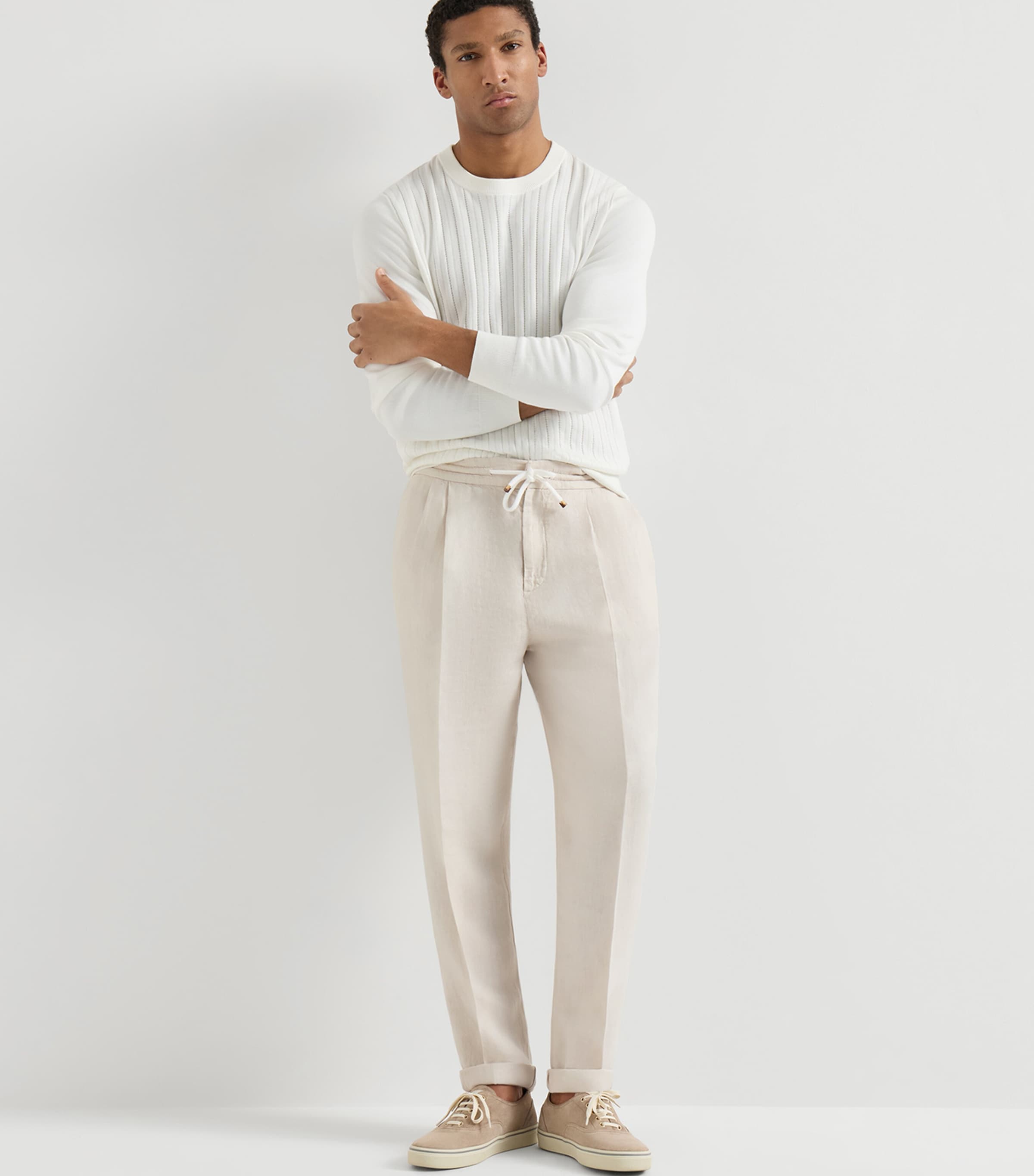 Brunello Cucinelli Mens Linen Gabardine Drawstring Trousers Image 4