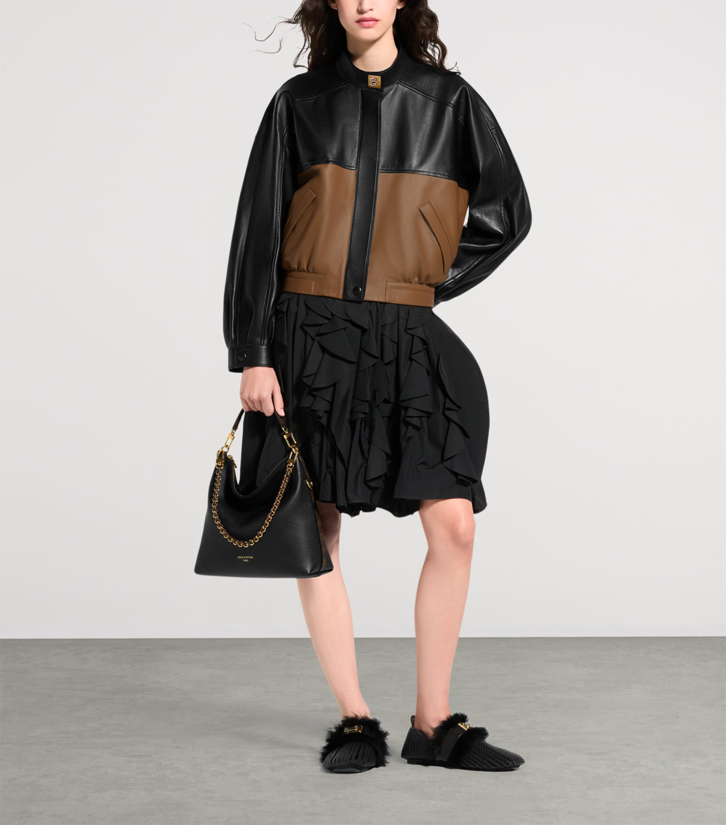 LOUIS VUITTON Womens Lambskin Colour-Block Bomber Jacket Black Image 2