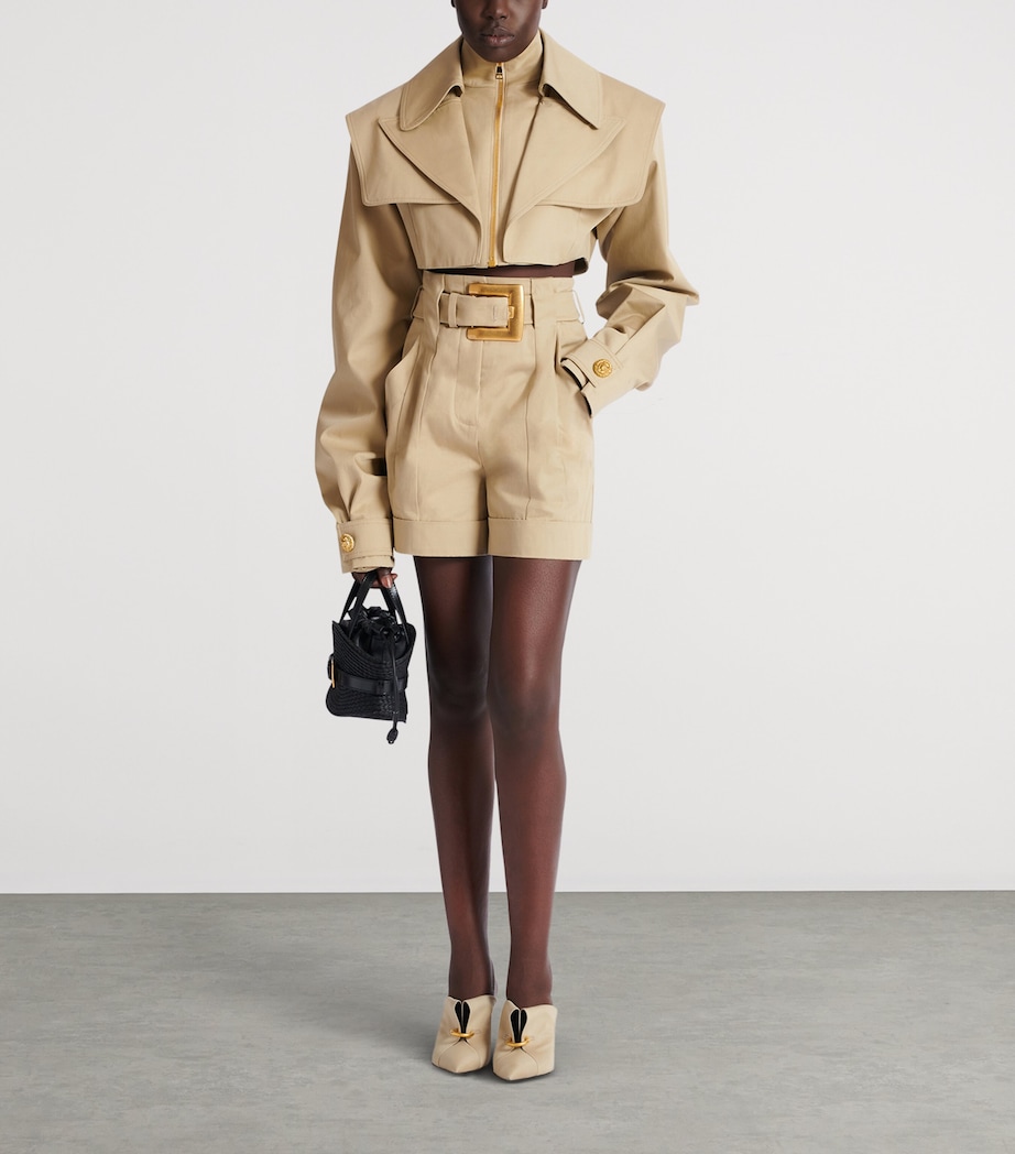 Balmain Womens Cotton Gabardine Belted Shorts Sable Image 3