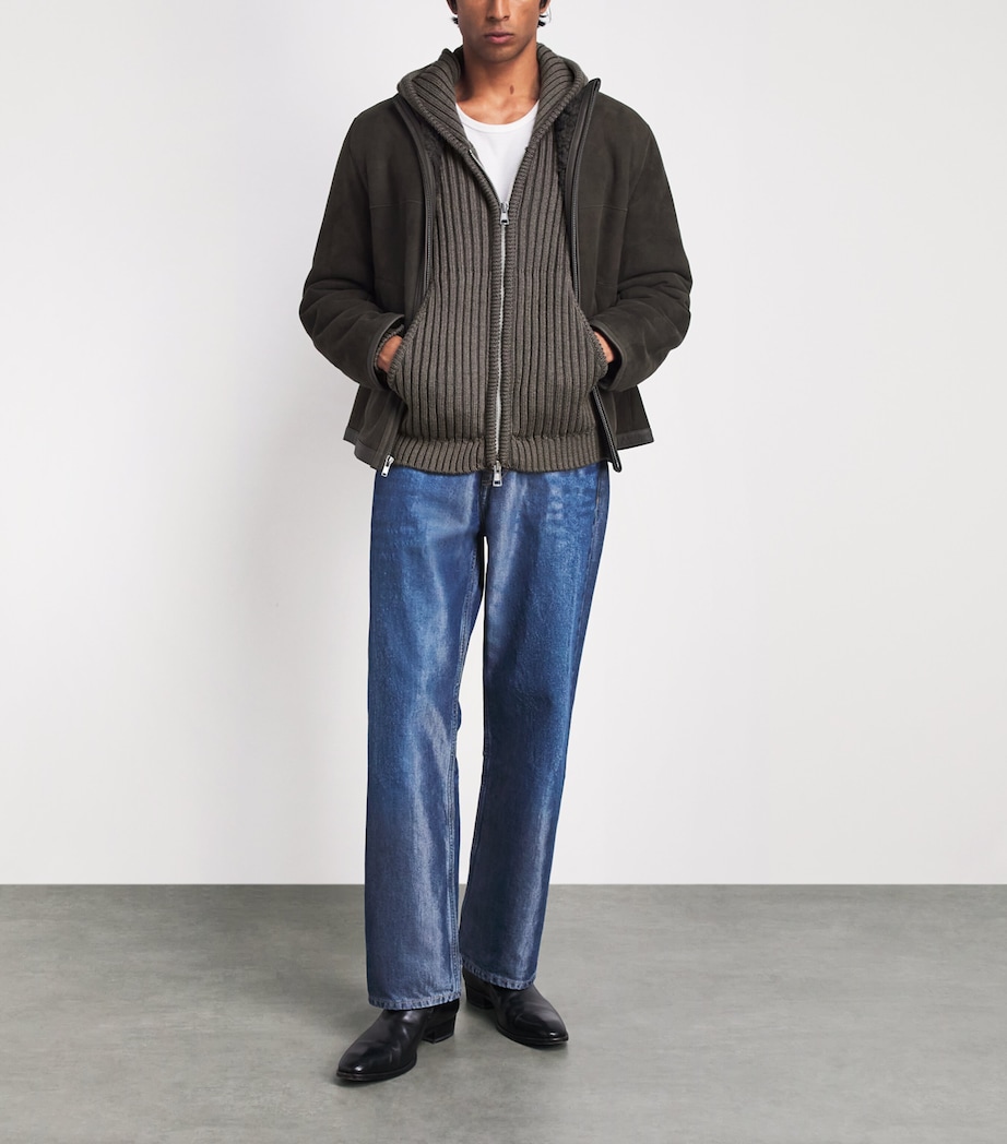 Our Legacy Mens Merino Wool Zip-Up Cardigan Sage Strp Drymrno Wl Image 2