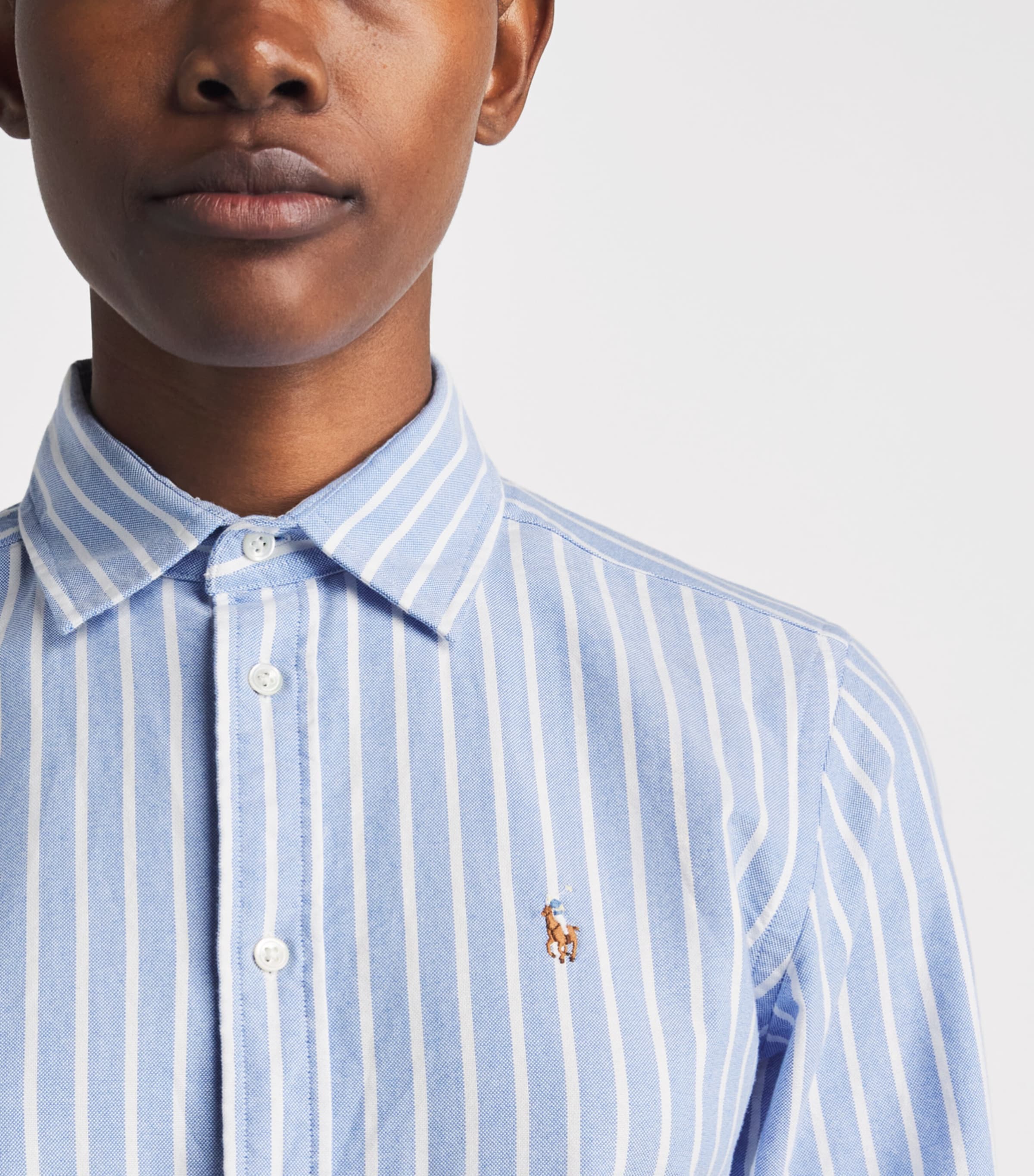 Polo Ralph Lauren Womens Stripe Polo Pony Oxford Shirt Hbr Islnd Bl/wt Image 3