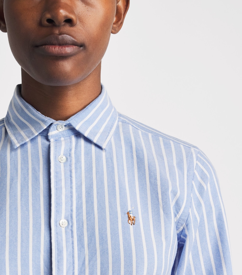 Polo Ralph Lauren Womens Stripe Polo Pony Oxford Shirt Hbr Islnd Bl/wt Image 3