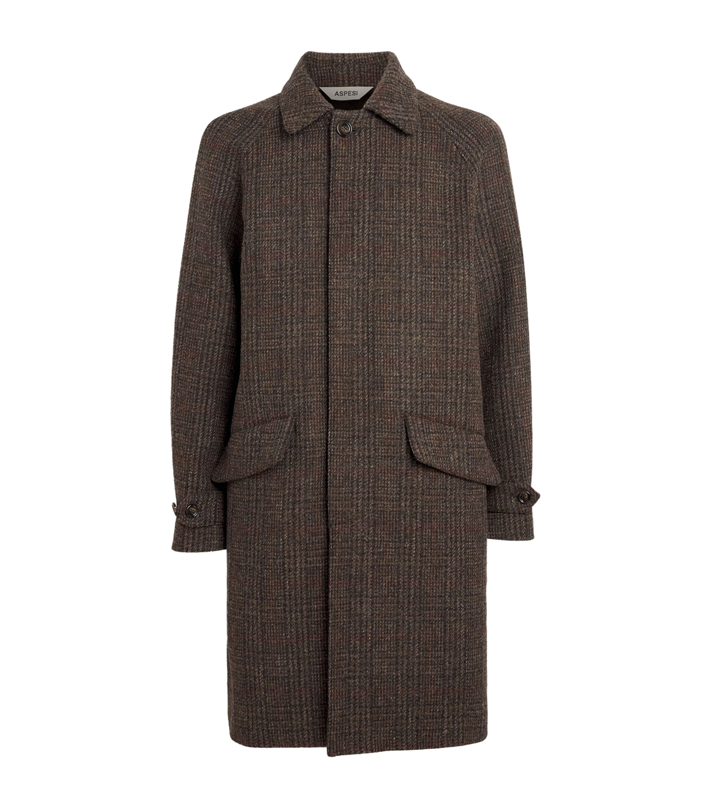 Aspesi Wool Check Coat In Brown