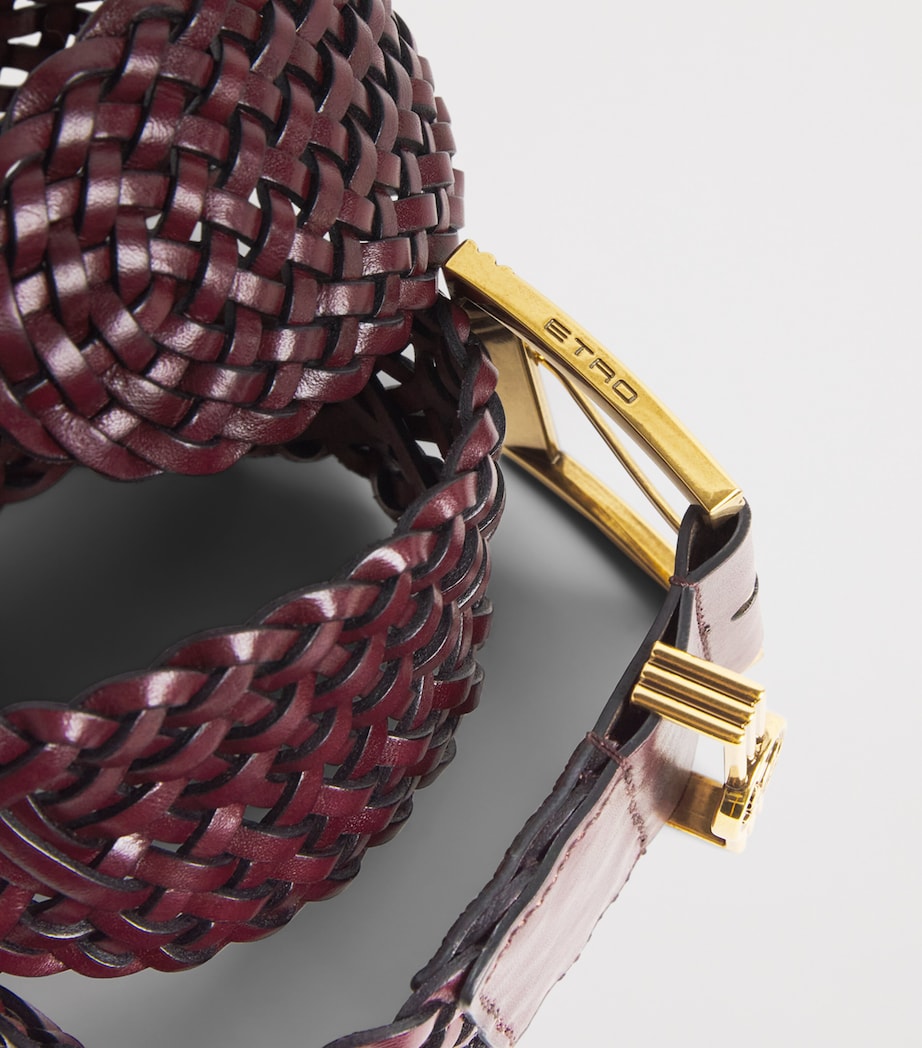 Etro Leather Woven Coin Buckle Belt Burgundy Image 3
