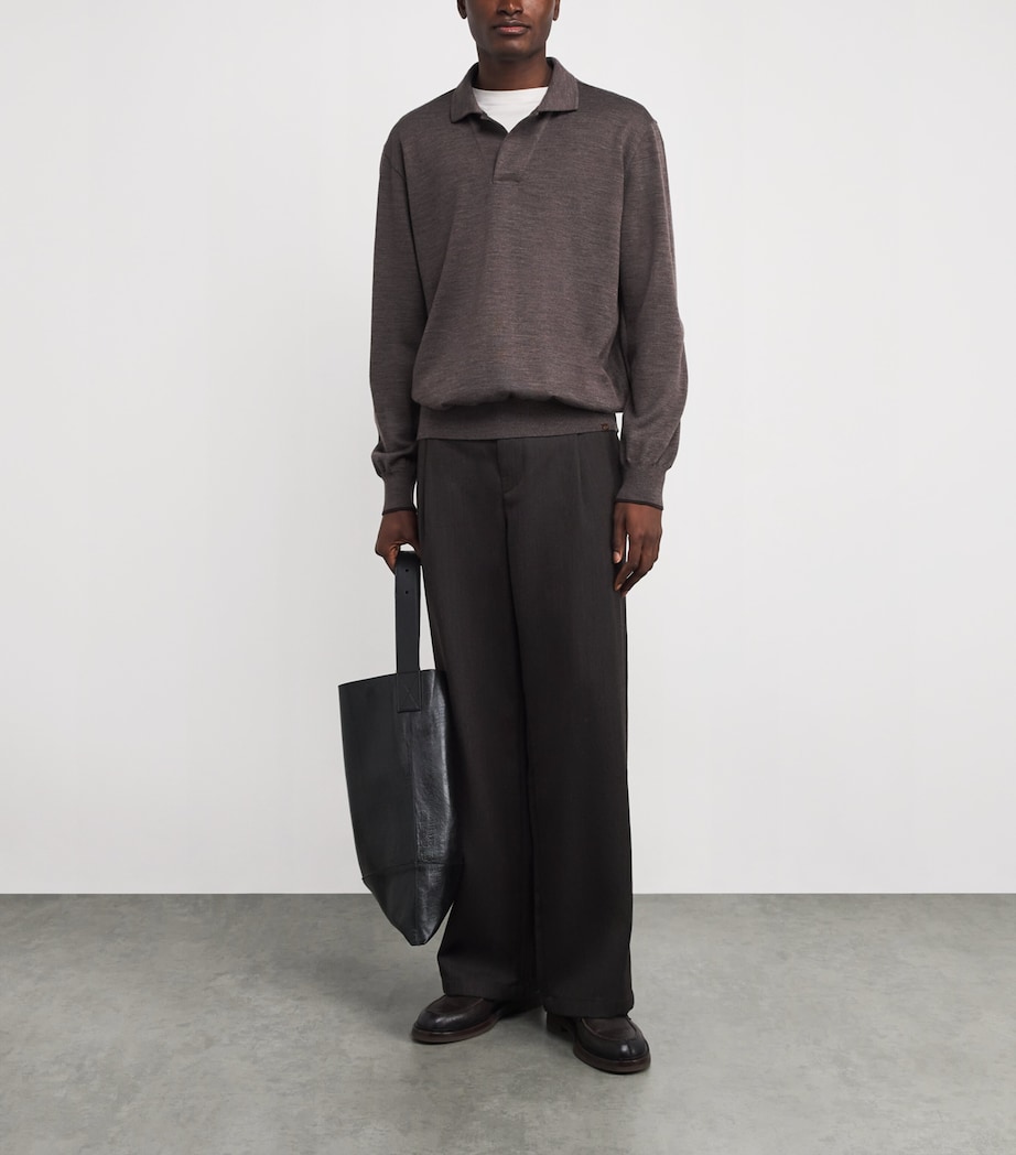 Merino Wool Long-Sleeve Polo Shirt 365 TORTORA MELANGE Image 2