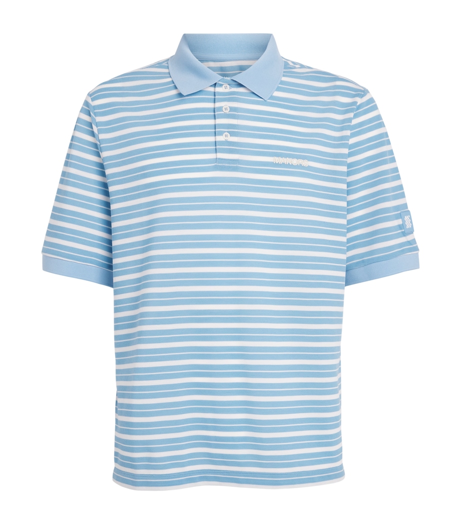 Manors Mens Piqué Stripe GOAT Polo Shirt Sky Blue Image 1