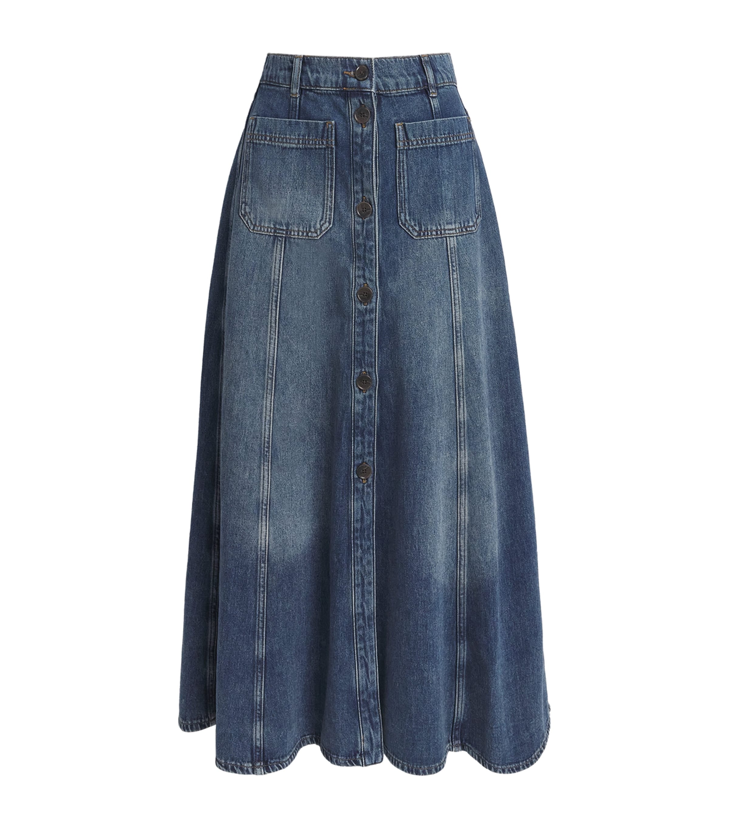 ME+EM Womens Panelled Denim Maxi Skirt Mid Blue Wash Image 1