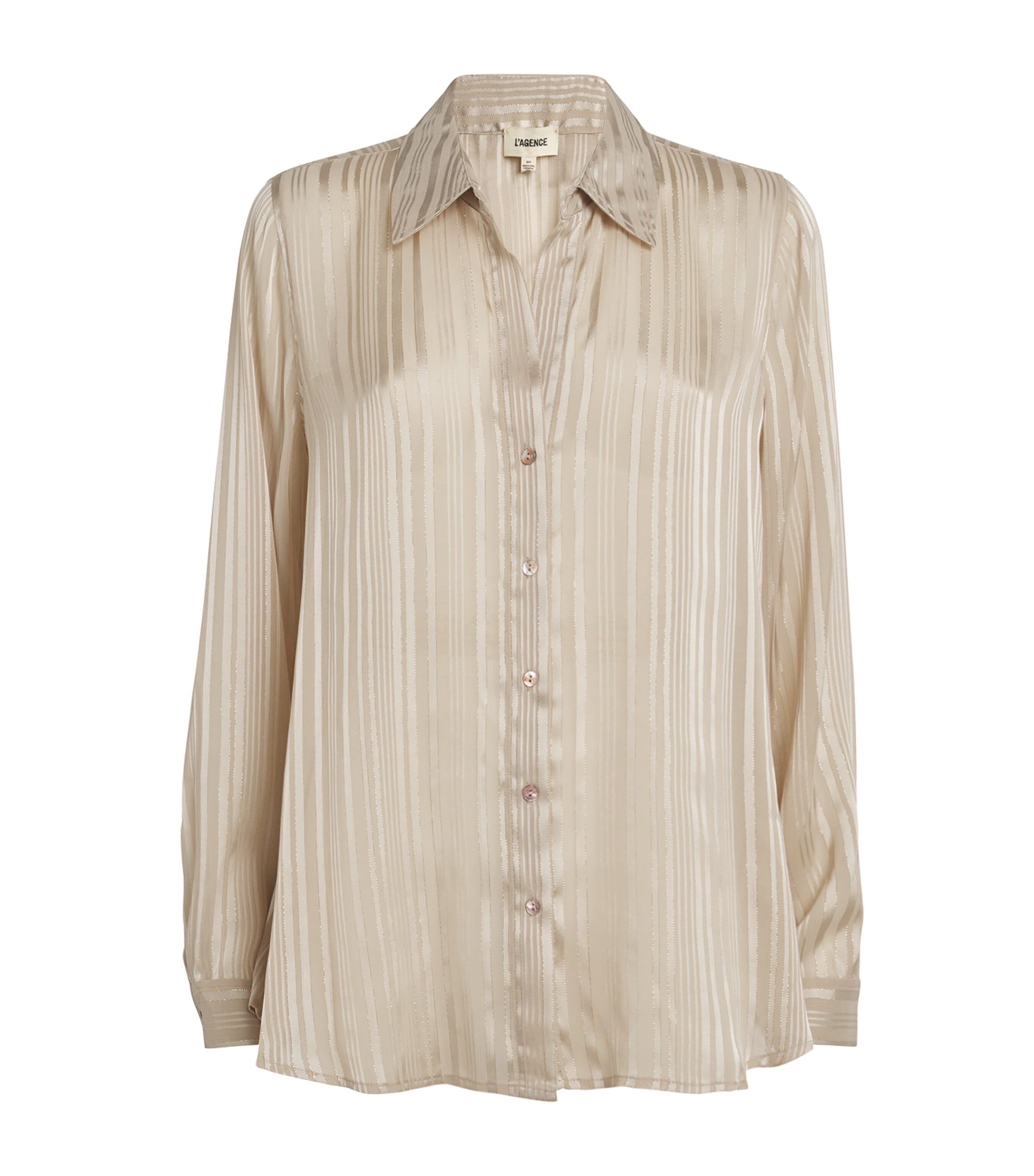 L Agence Satin Semi-sheer Argo Shirt In Neutral