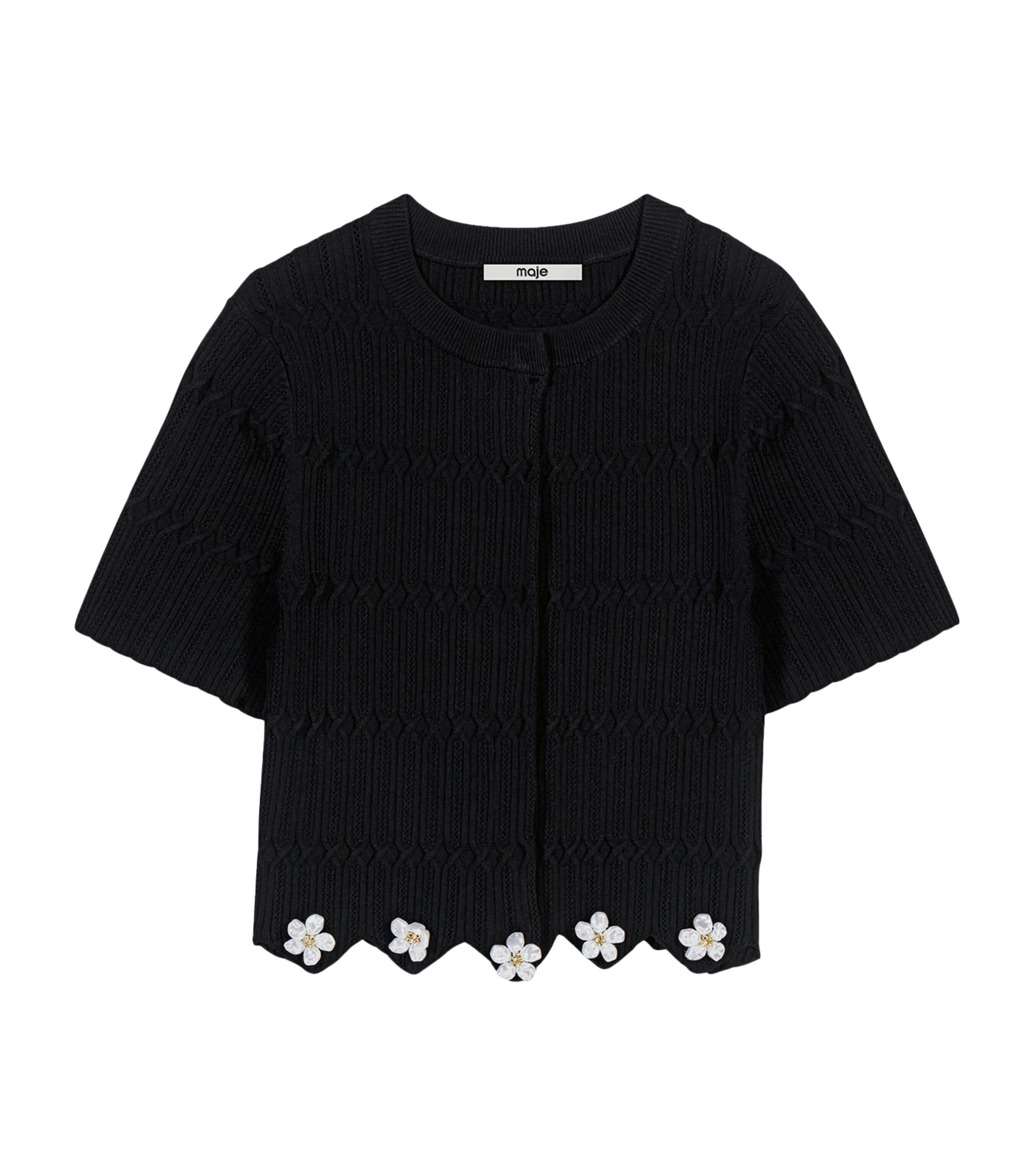 Maje Womens Short-Sleeve Daisy Cardigan Black Image 1