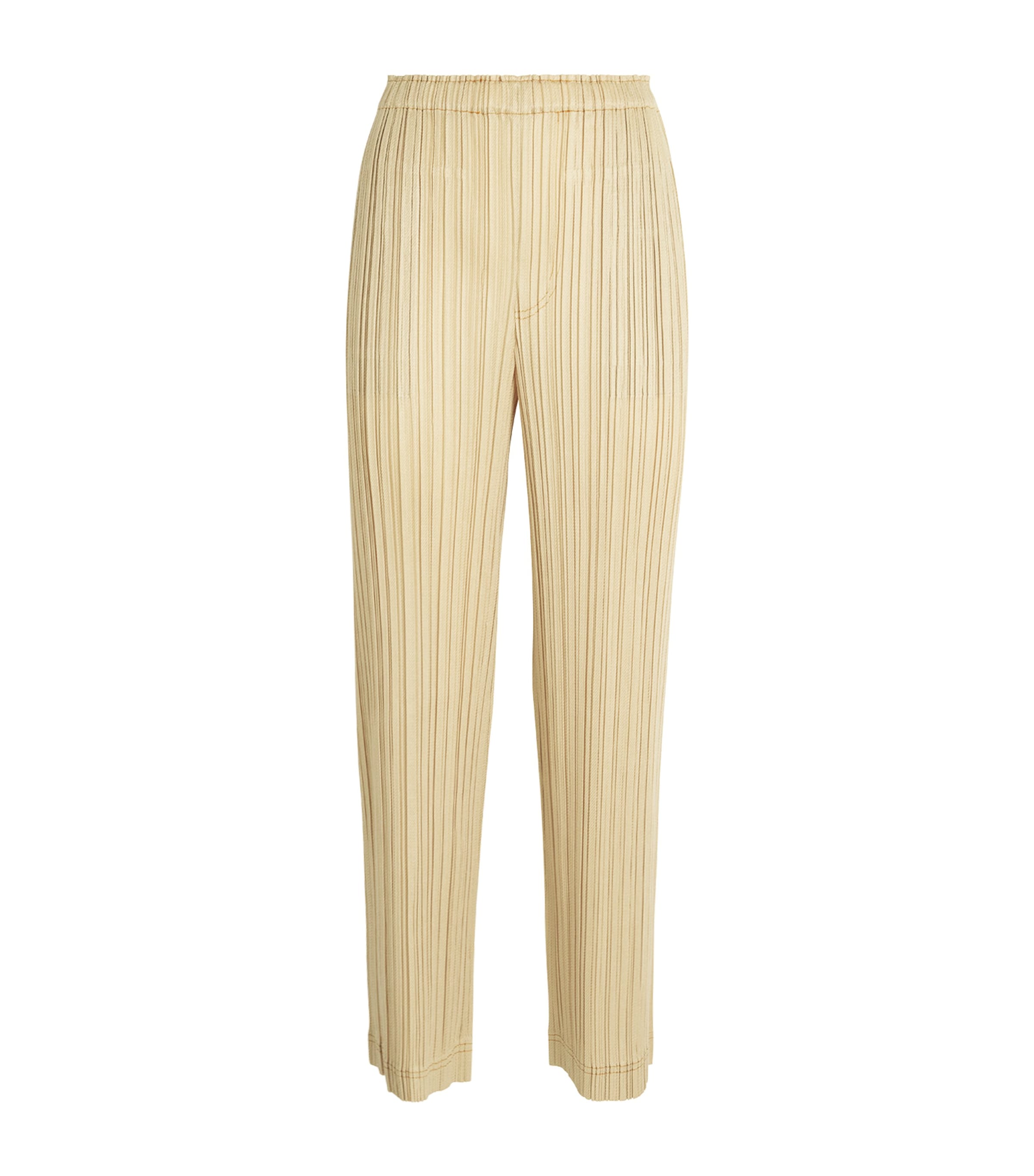 Shop Issey Miyake Pleated Cotton Denim Trousers In Beige