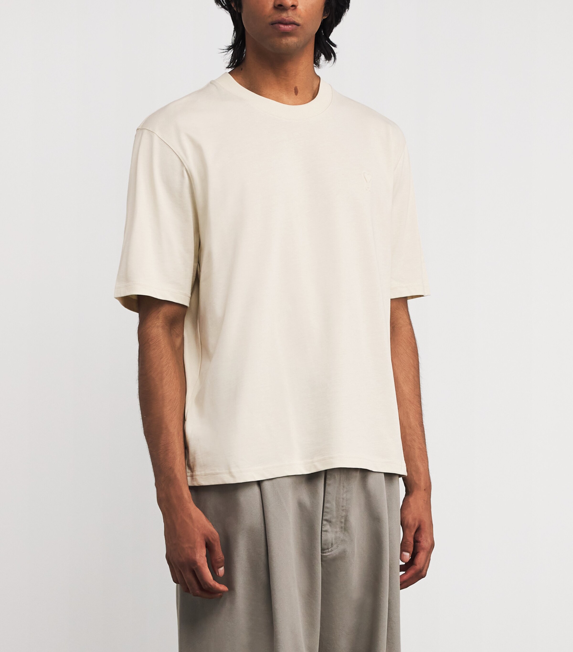 AMI Paris Mens Cotton Ami de Coeur T-Shirt Ivoire Image 3