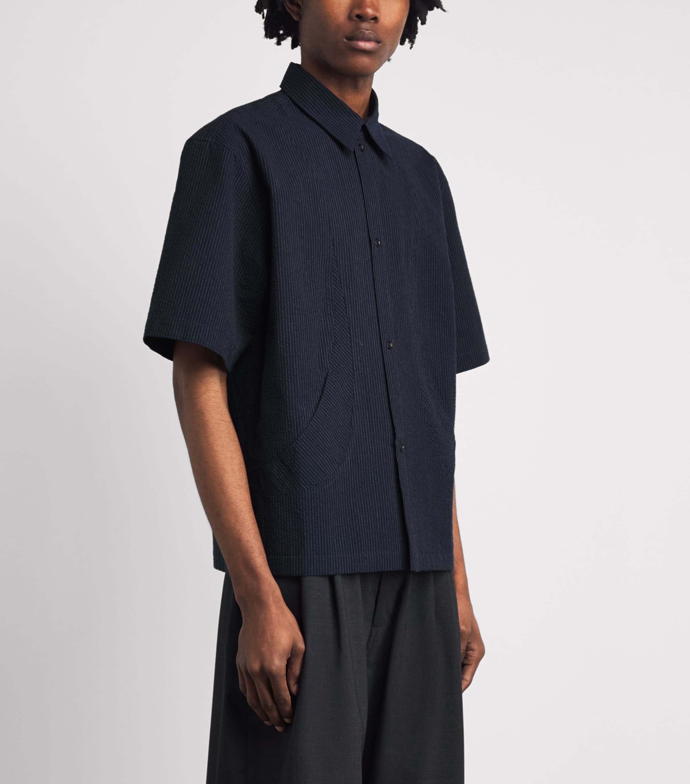 Sage Nation Mens Pinstripe Takeshi Shirt Indigo Stripe Image 4