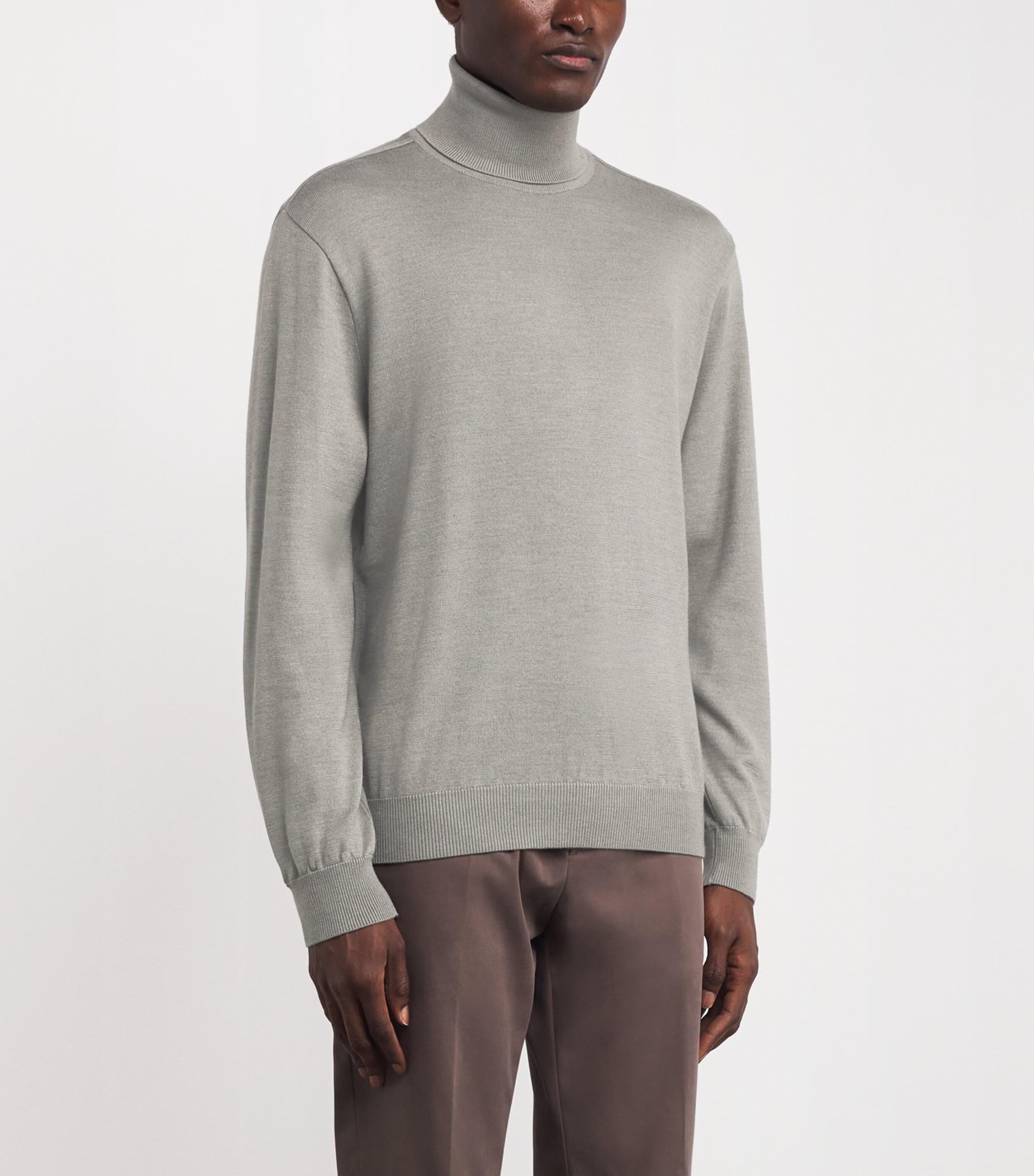 Virgin Wool-Silk Roll-Neck Sweater 445GREY-GREEN Image 3