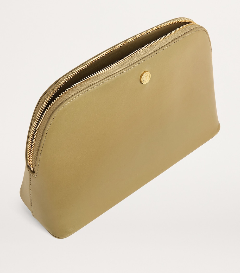 Large Smooth Leather Cosmetic Bag OLIVE Image 2