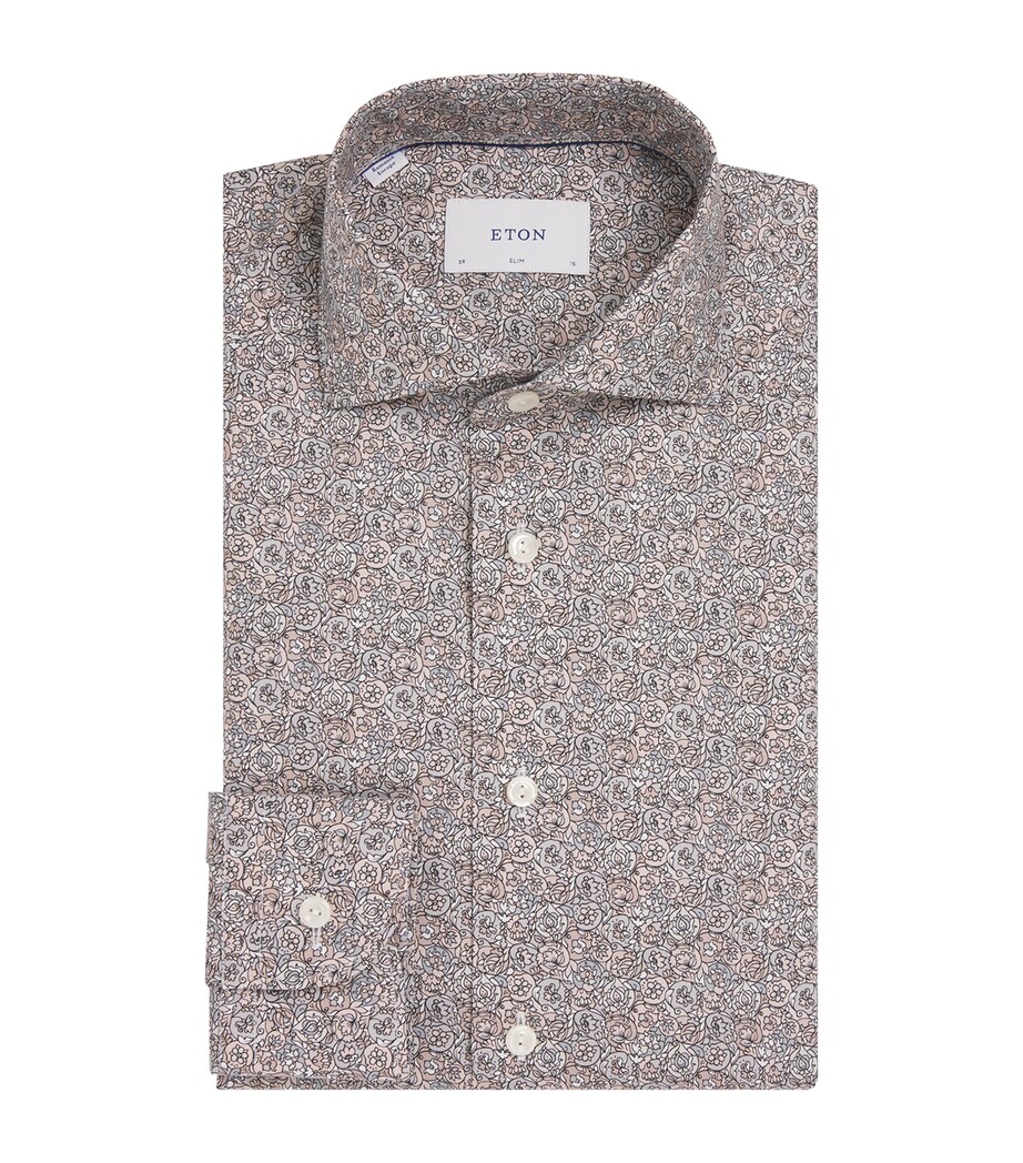 Eton Mens Signature Twill Floral Slim Shirt Beige Image 1
