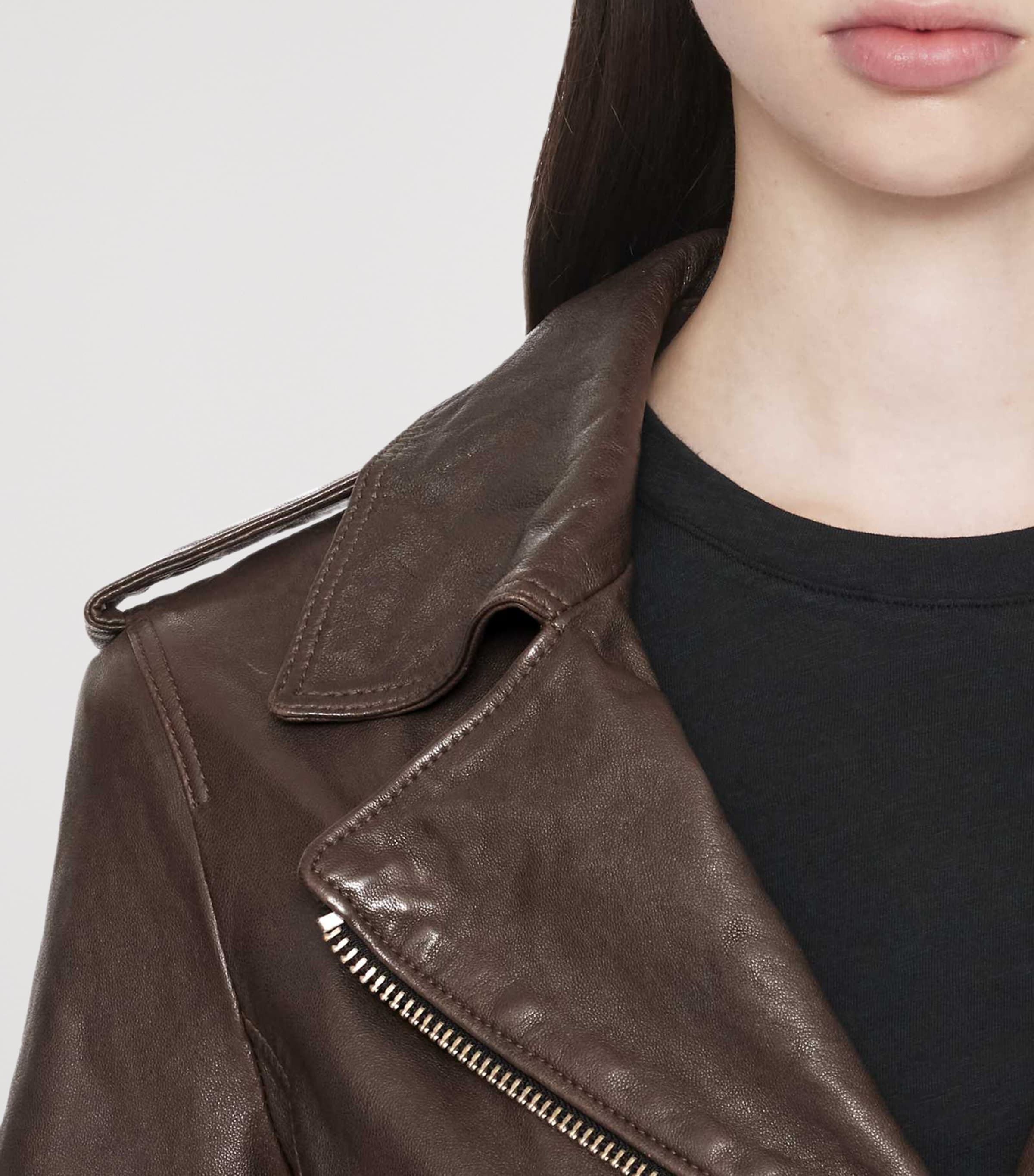 AllSaints Womens Errie Leather Biker Jacket Olive Brown Image 4