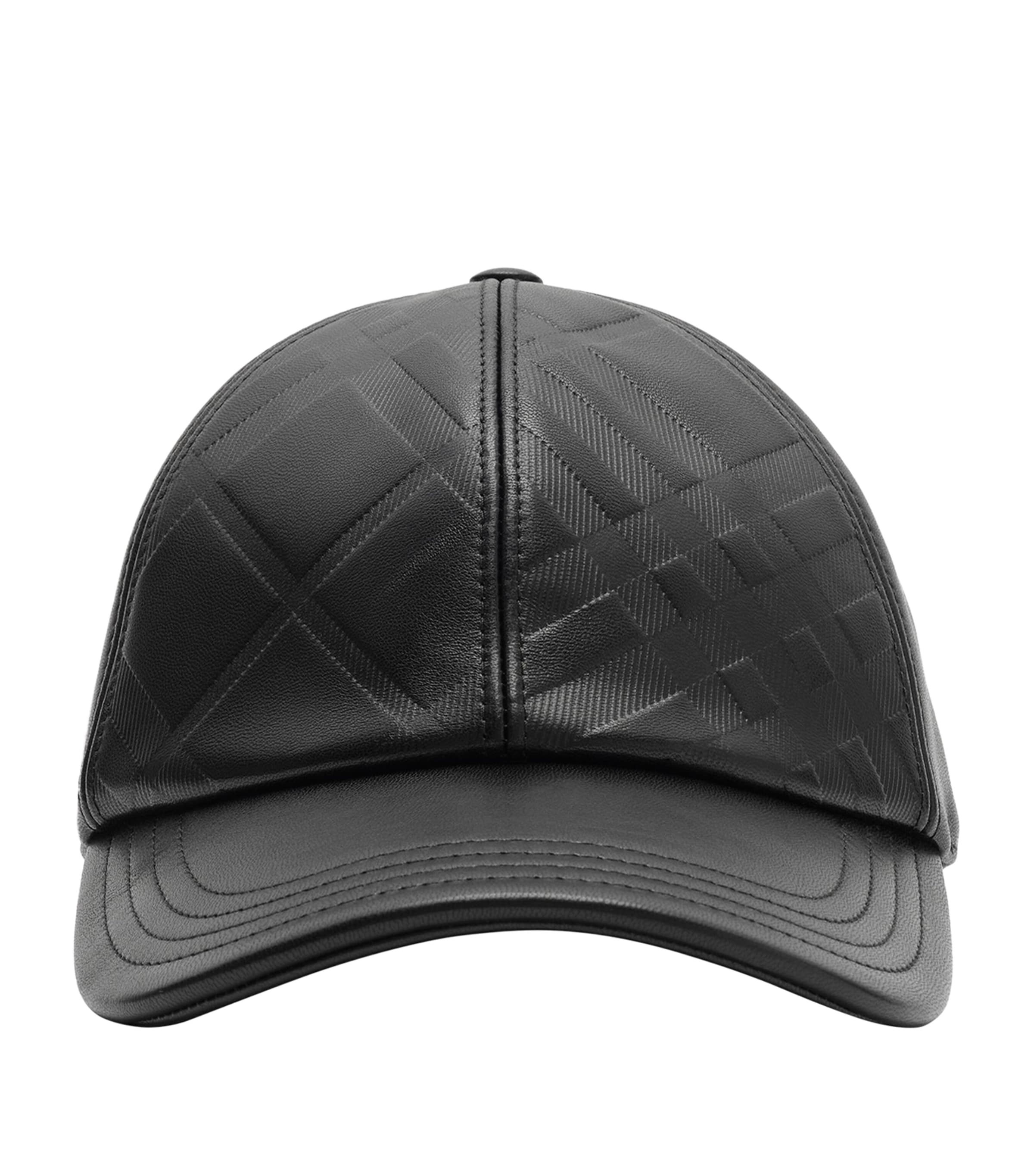 Burberry Lambskin Embossed-Check Baseball Cap Black Image 1