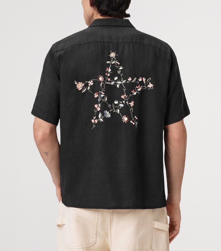 AllSaints Mens Linen Embroidered Wilder Shirt Black Image 5