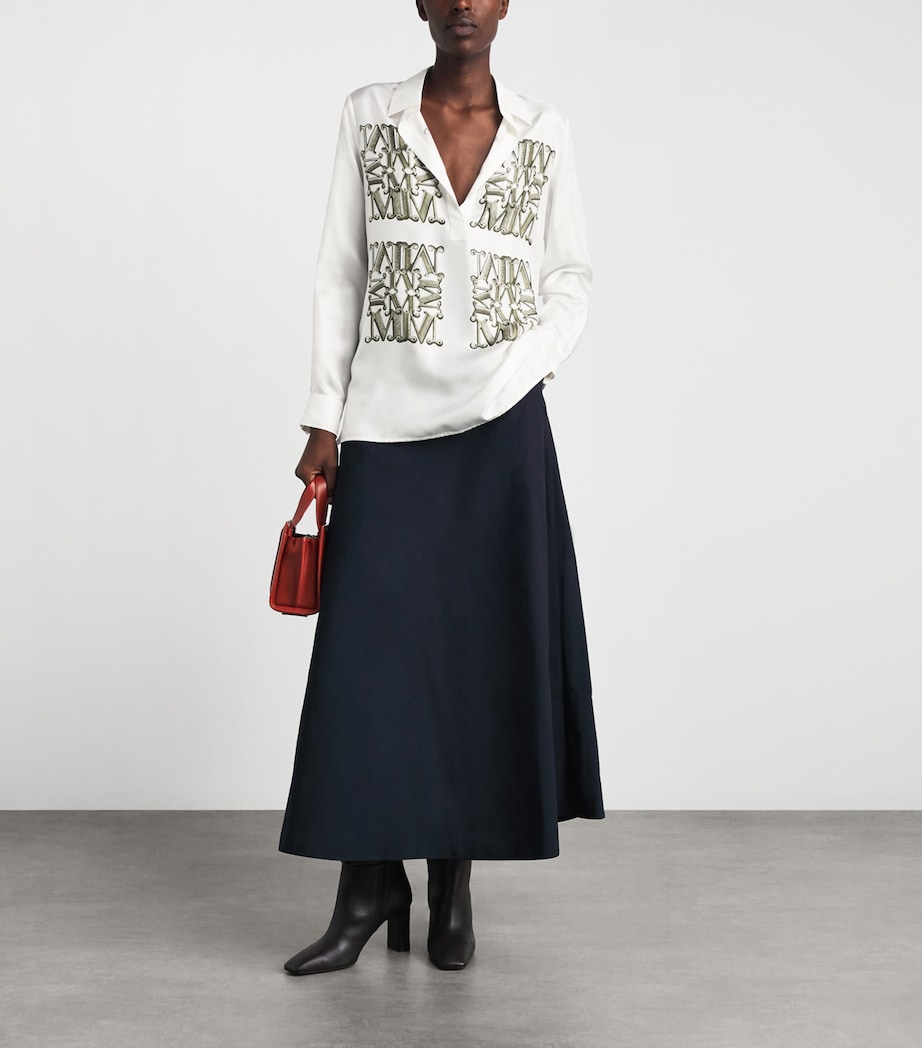 Max Mara Womens Silk Monogram Shirt Kaki Image 2