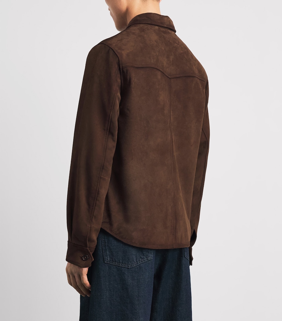 Officine Generale Mens Suede Zip-Up Overshirt Light Chocolate Image 5