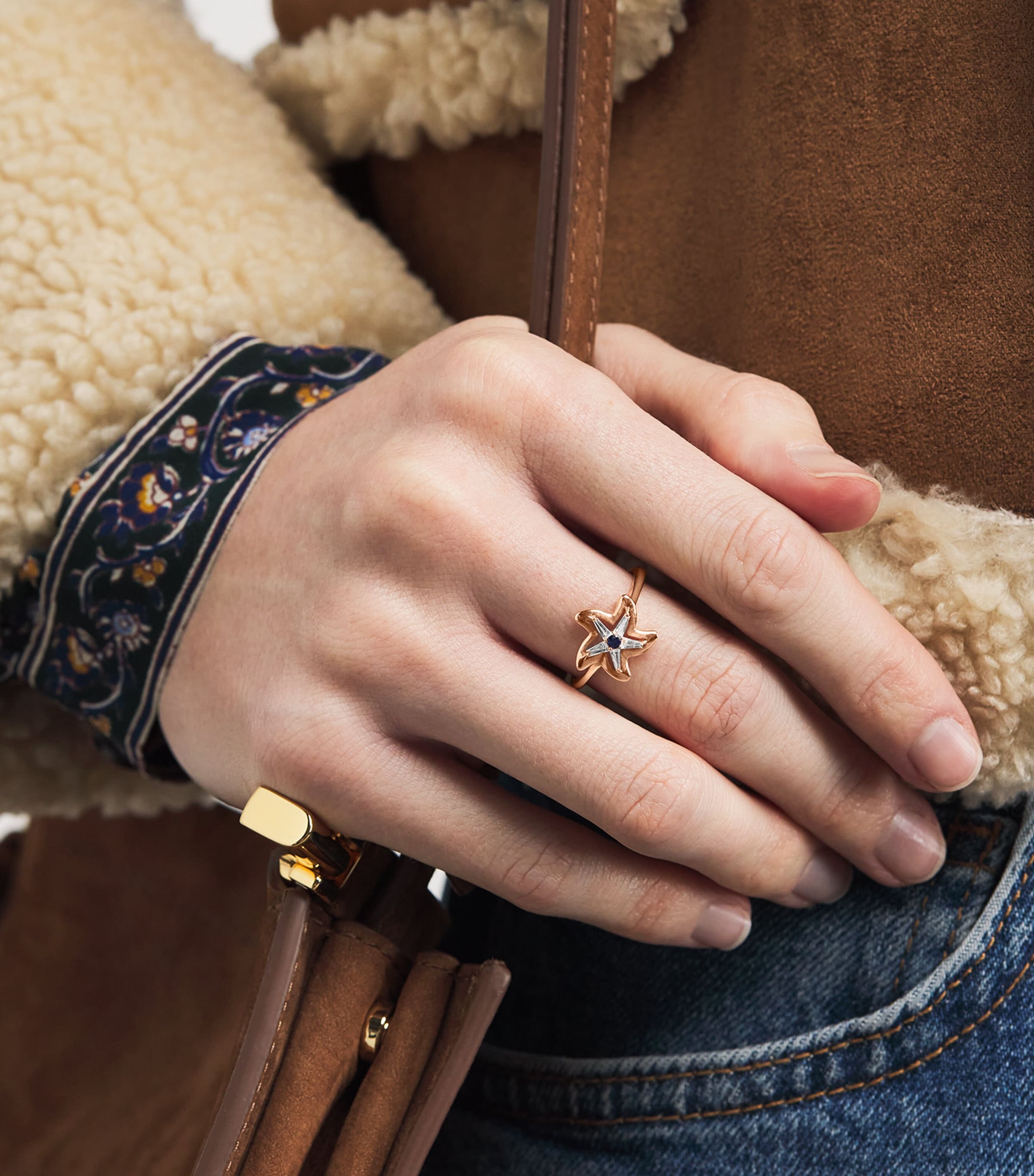 Rose Gold, Diamond and Sapphire Starfish Ring ROSE GOLD Image 2