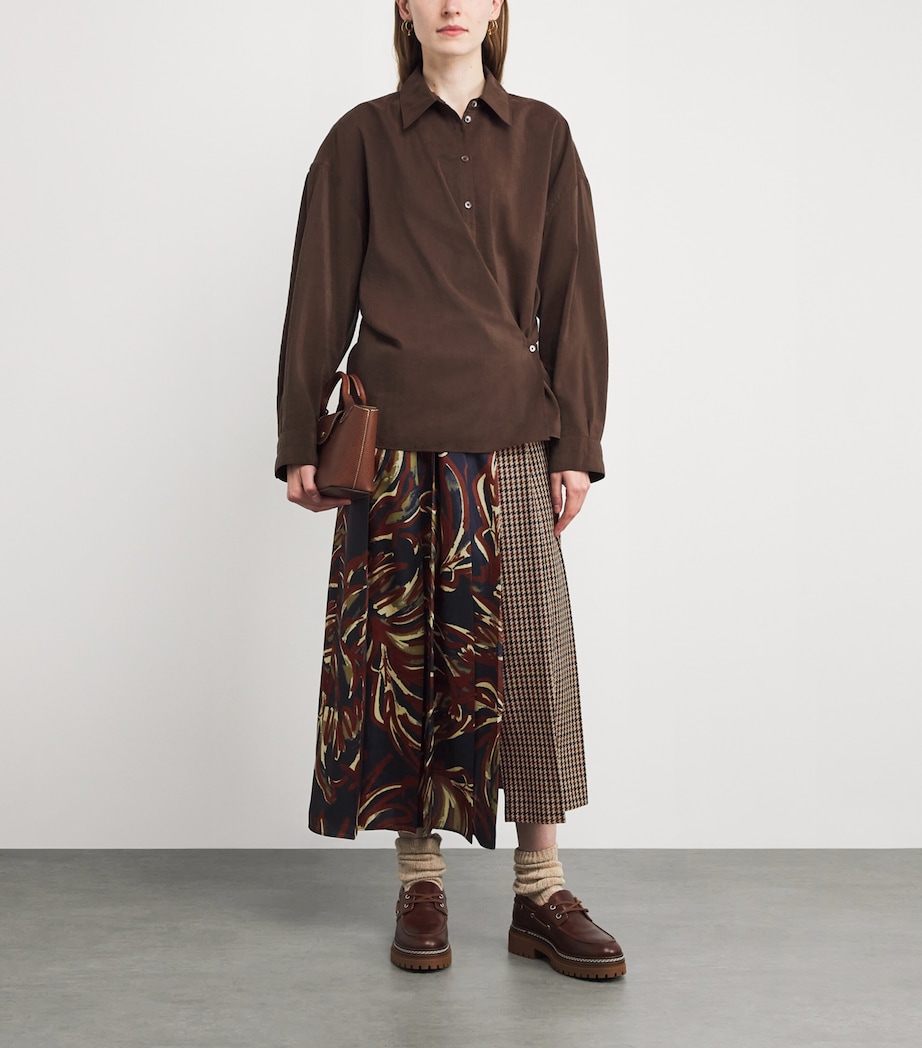 Pleated Panelled Midi Skirt WINE-COLOURED Image 2