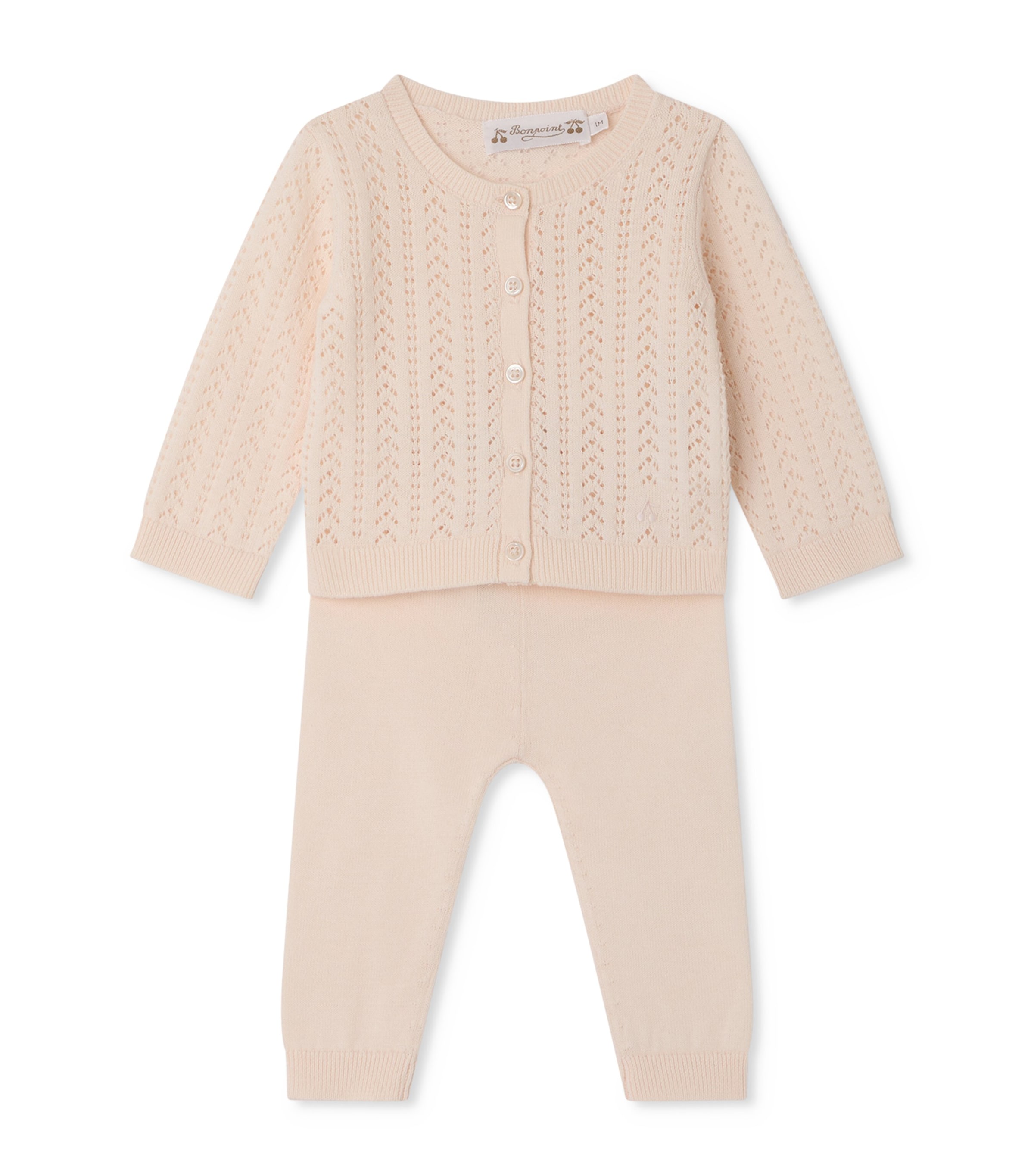 Bonpoint Cotton Cardigan and Trousers Set (1-18 Months) Rose Poudre Image 1