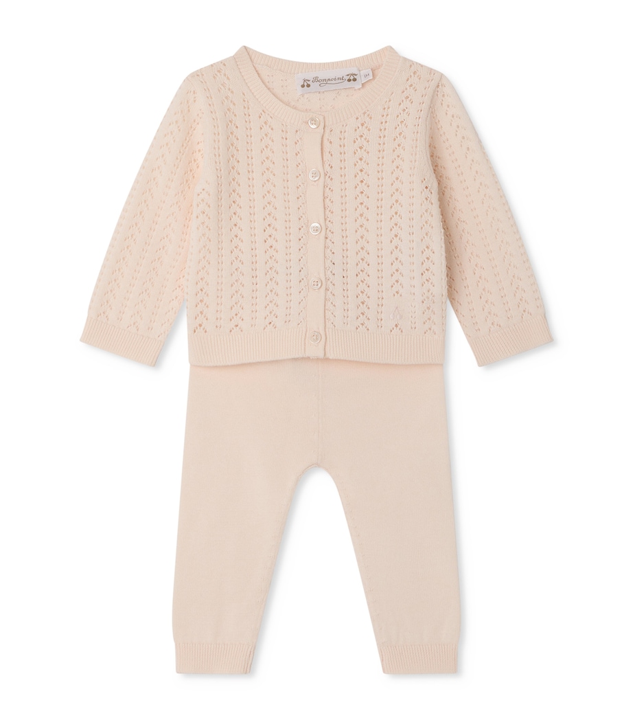 Bonpoint Cotton Cardigan and Trousers Set (1-18 Months) Rose Poudre Image 1