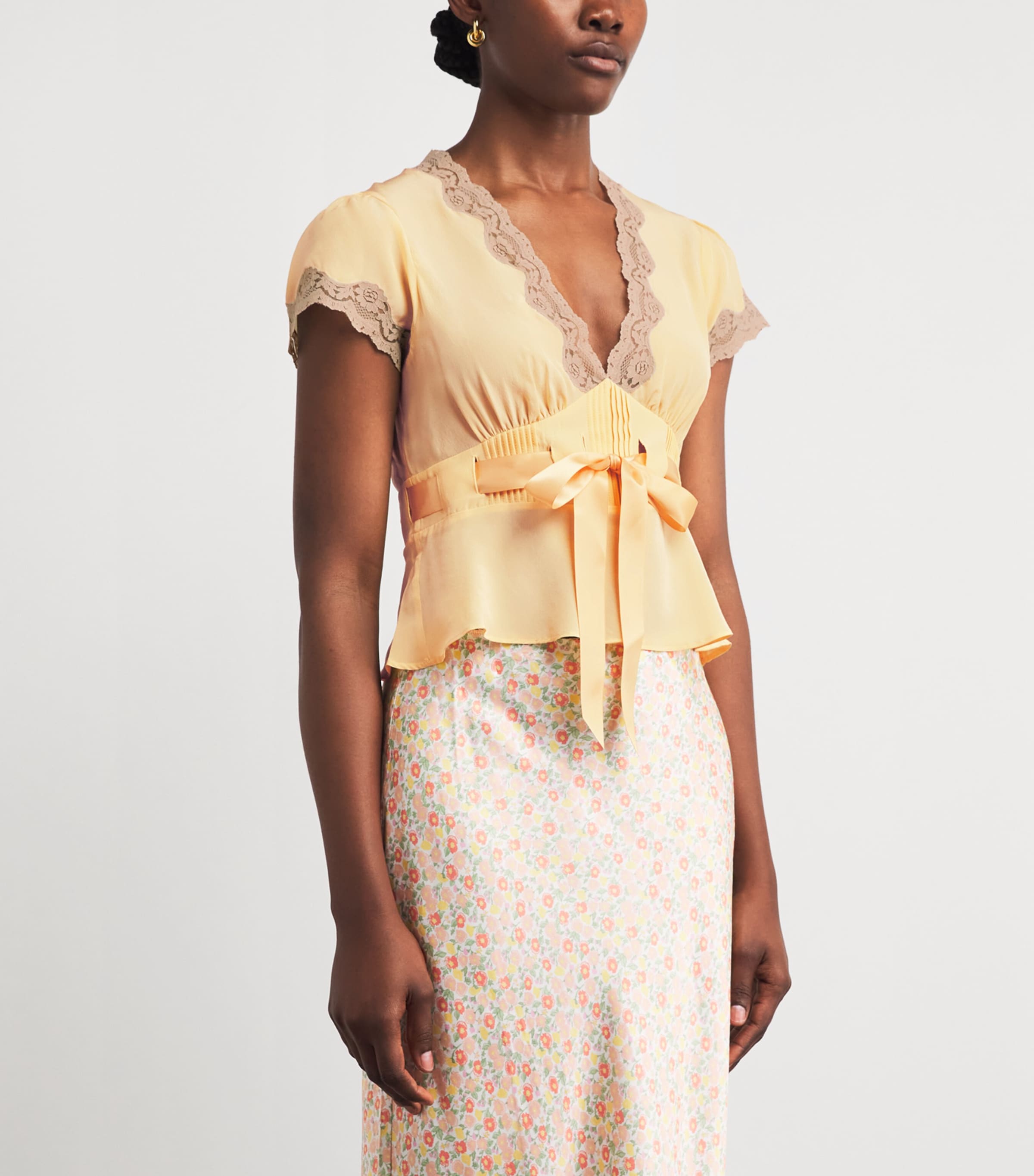 Rixo Womens Silk Bow Daniela Blouse Butter Yellow Image 4