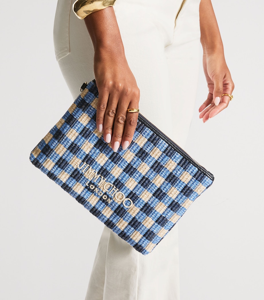 Jimmy Choo Raffia Logo Pouch Marine Mix/ecru Image 2