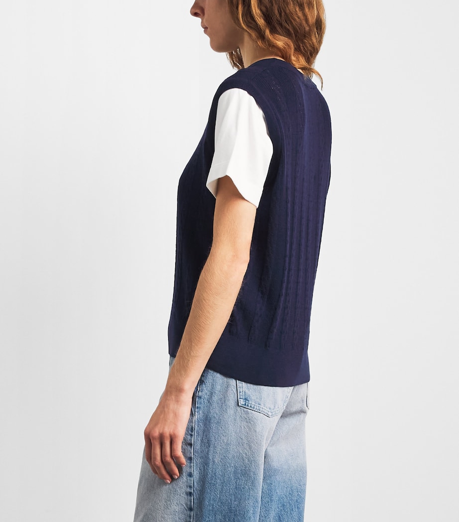 Sandro Paris Womens Pointelle Layered Sweater Navy Blue Image 5