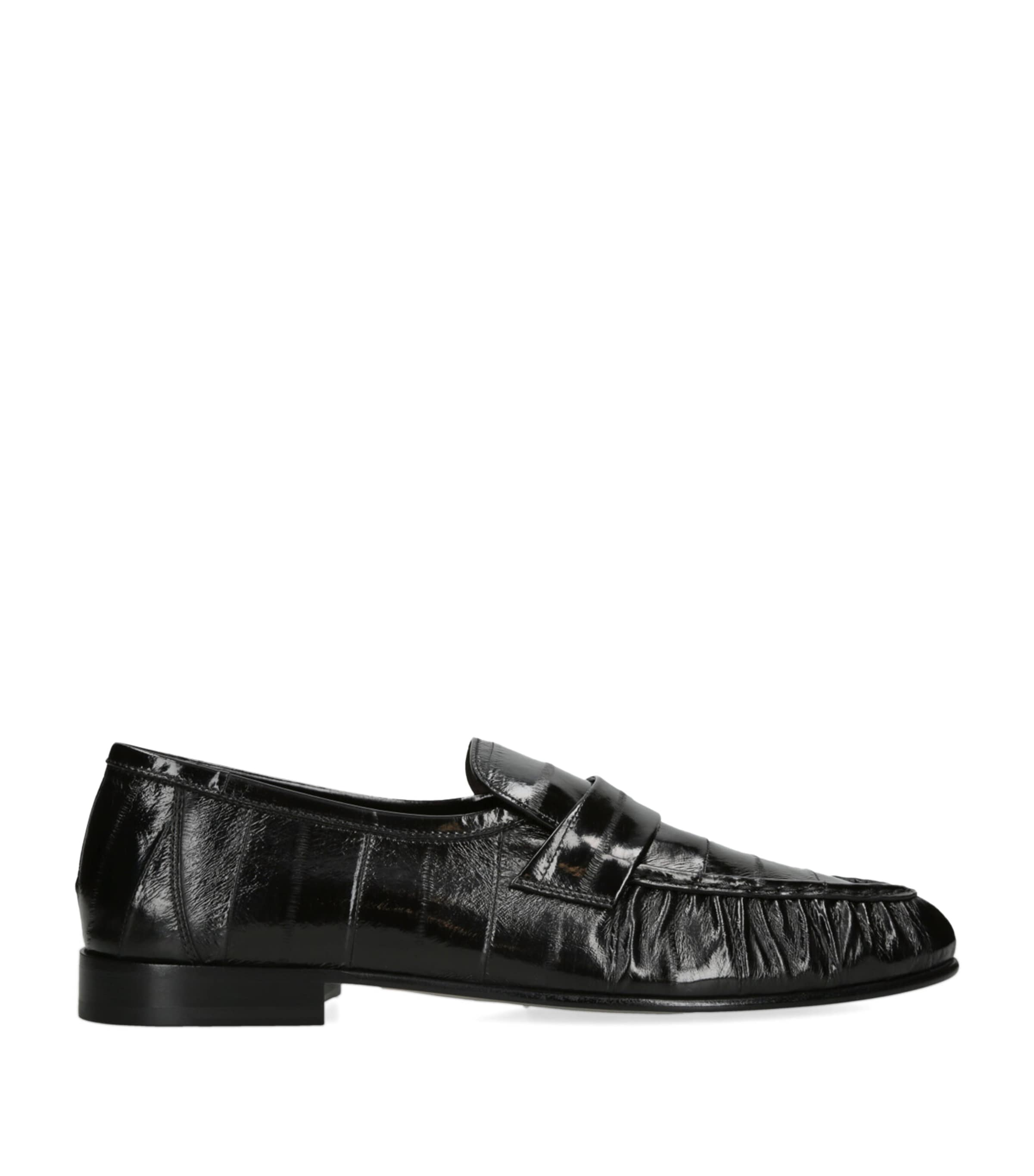 The Row Soft Fish Skin Loafers In Black