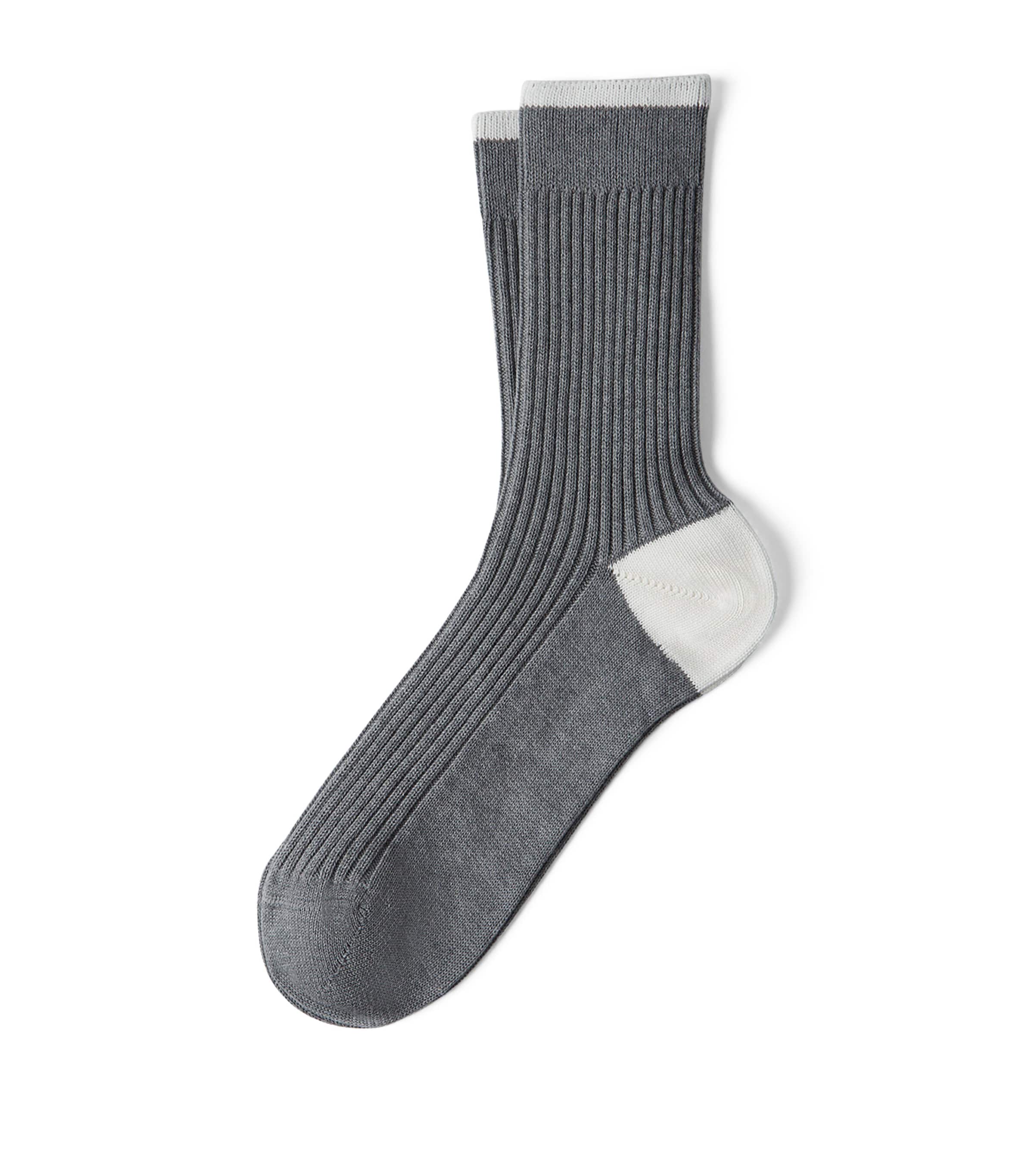 Brunello Cucinelli Cotton Ribbed Mid-calf Socks In Grey
