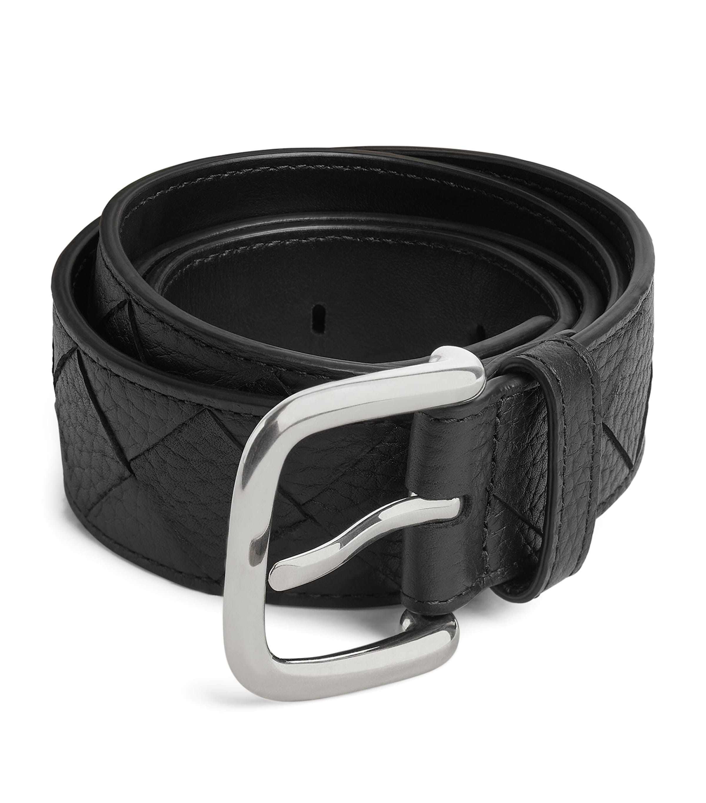 Bottega Veneta Grained Leather Intrecciato Belt Image 1