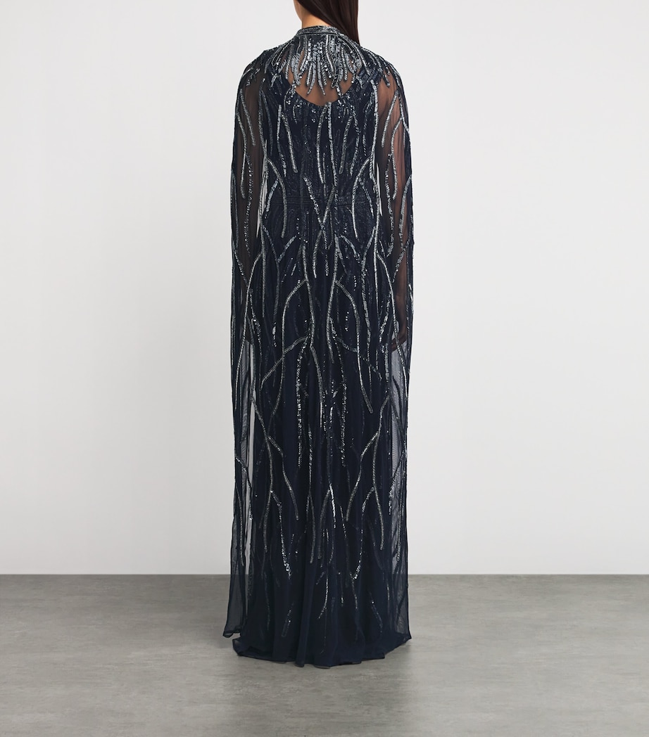 Embellished Marcia Cape Gown NAVY Image 3